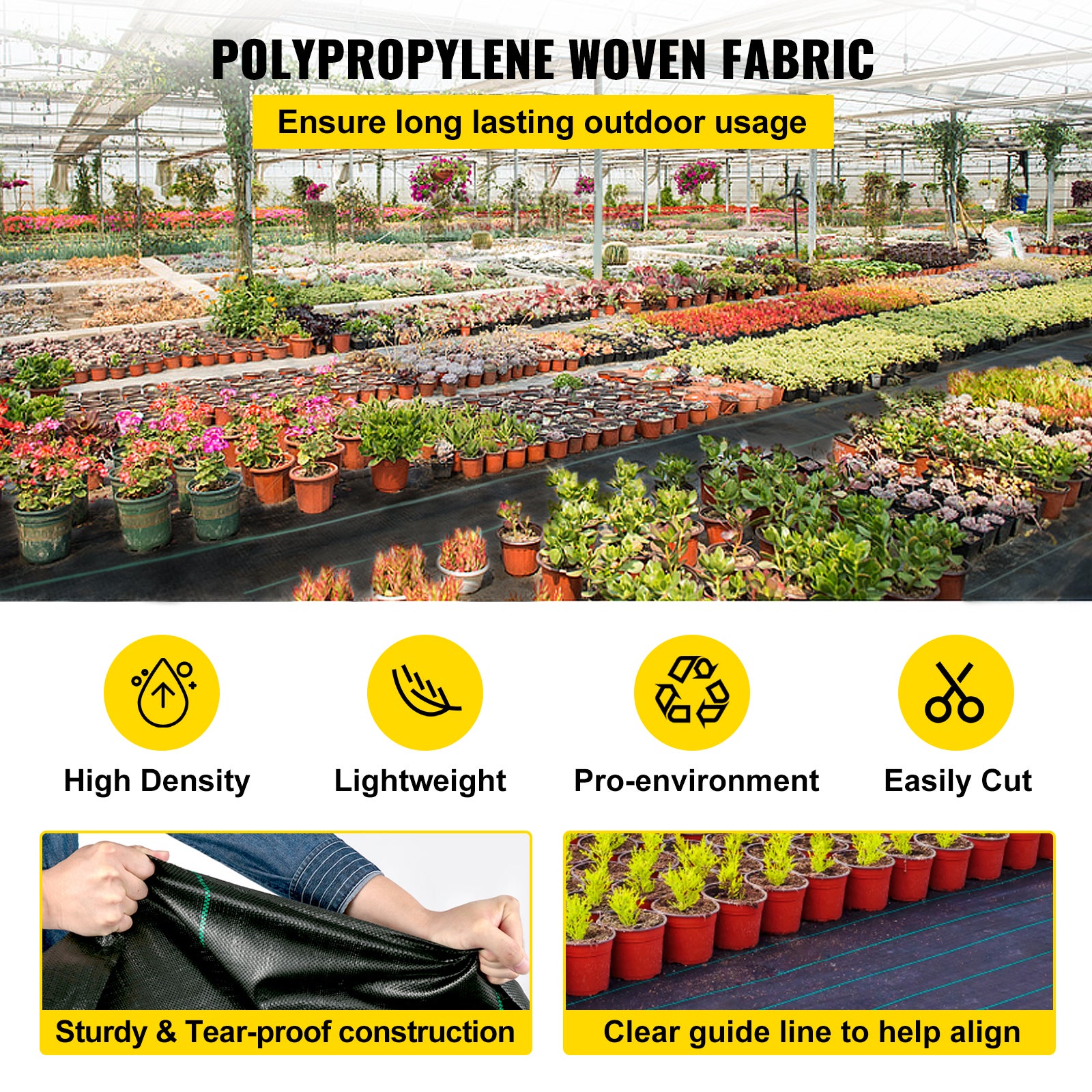 Toile de Paillage Anti-Mauvaises Herbes VEVOR 2 x 91,4 m, 183 m², 85 g/m², Géotextile PP Tissé Perméable pour Jardin Gravier Allée - 3
