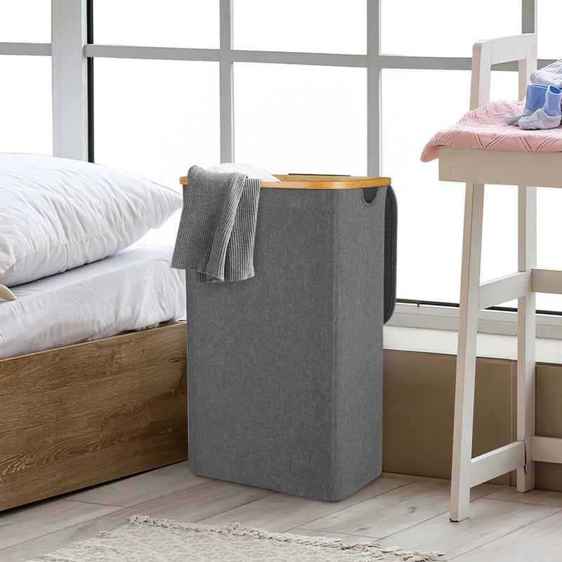 Panier à linge gris, 57 x 37 x 75 cm, avec couvercle et poignées - 9