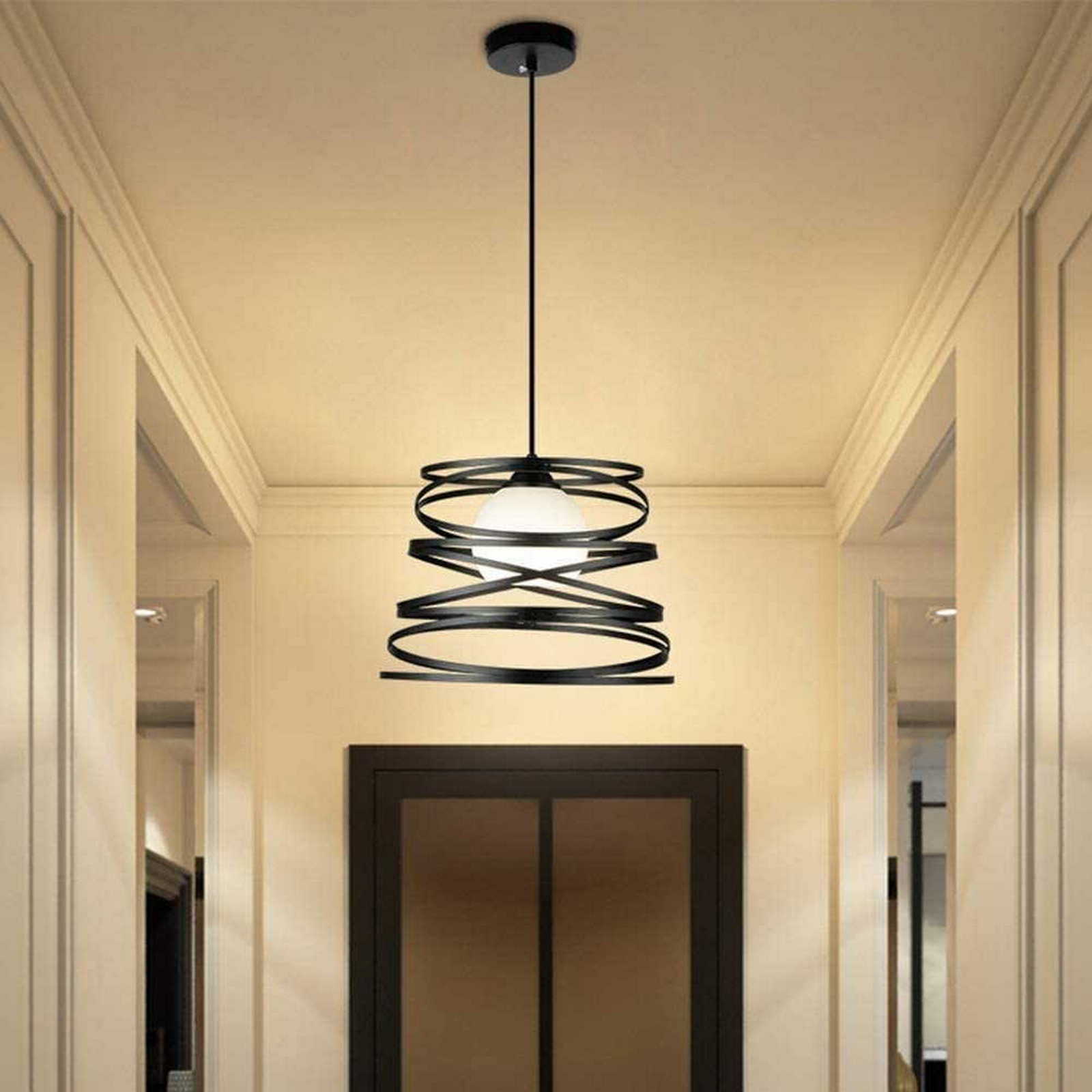 Lustre moderno suspensão faixas entrelaçadas ferro ataque mate E27 max 1x60W comprimento do fio 100cm mesa cozinha 230V PRETO - 5