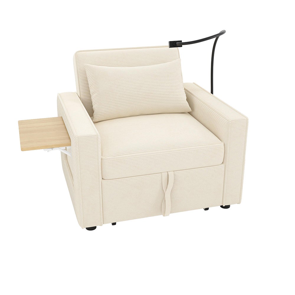 Canapé-lit 1 place USB velours côtelé pliable - beige pour salon/chambre - 4