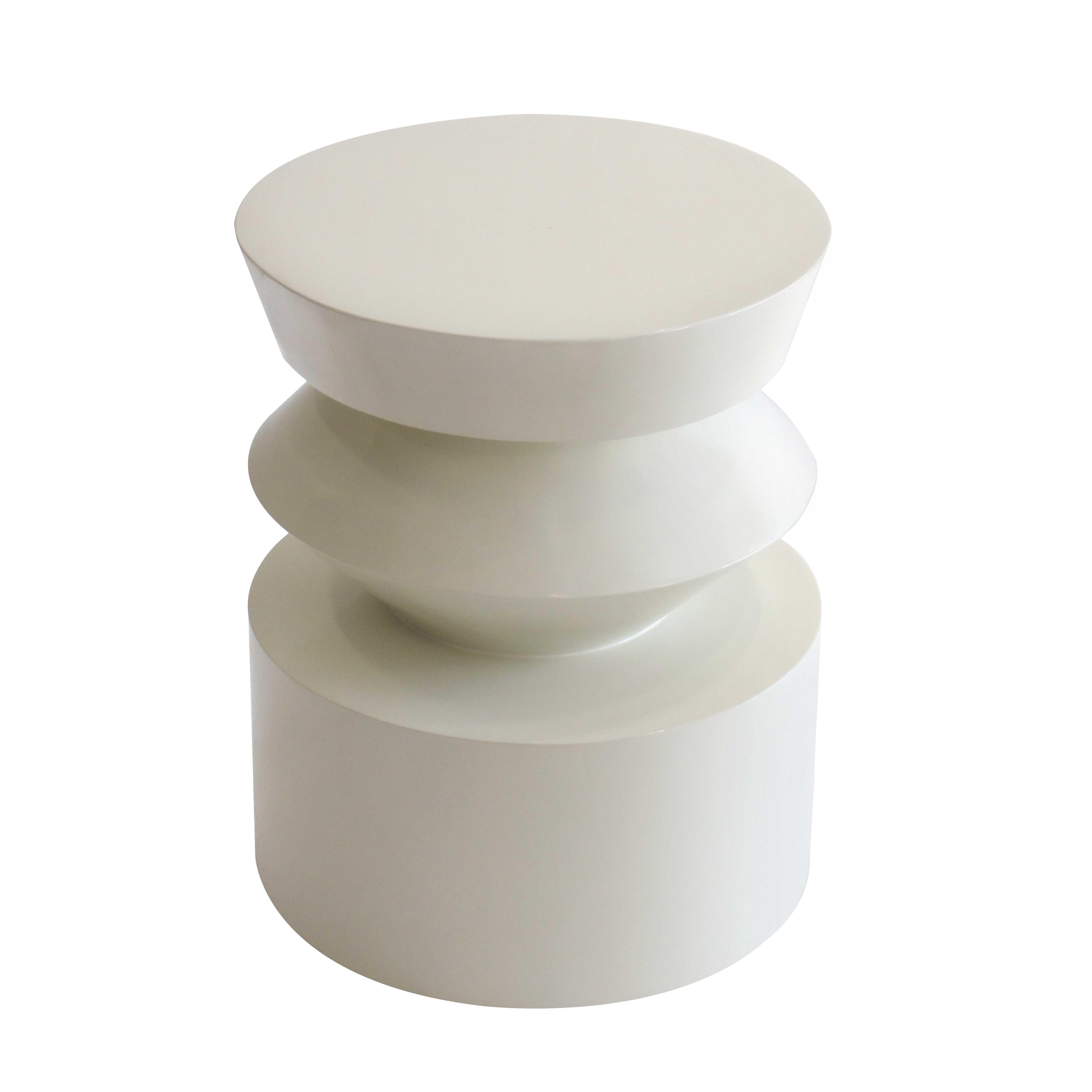 Table basse bout de canapé effet laqué ivoire diam 40 cm - 2