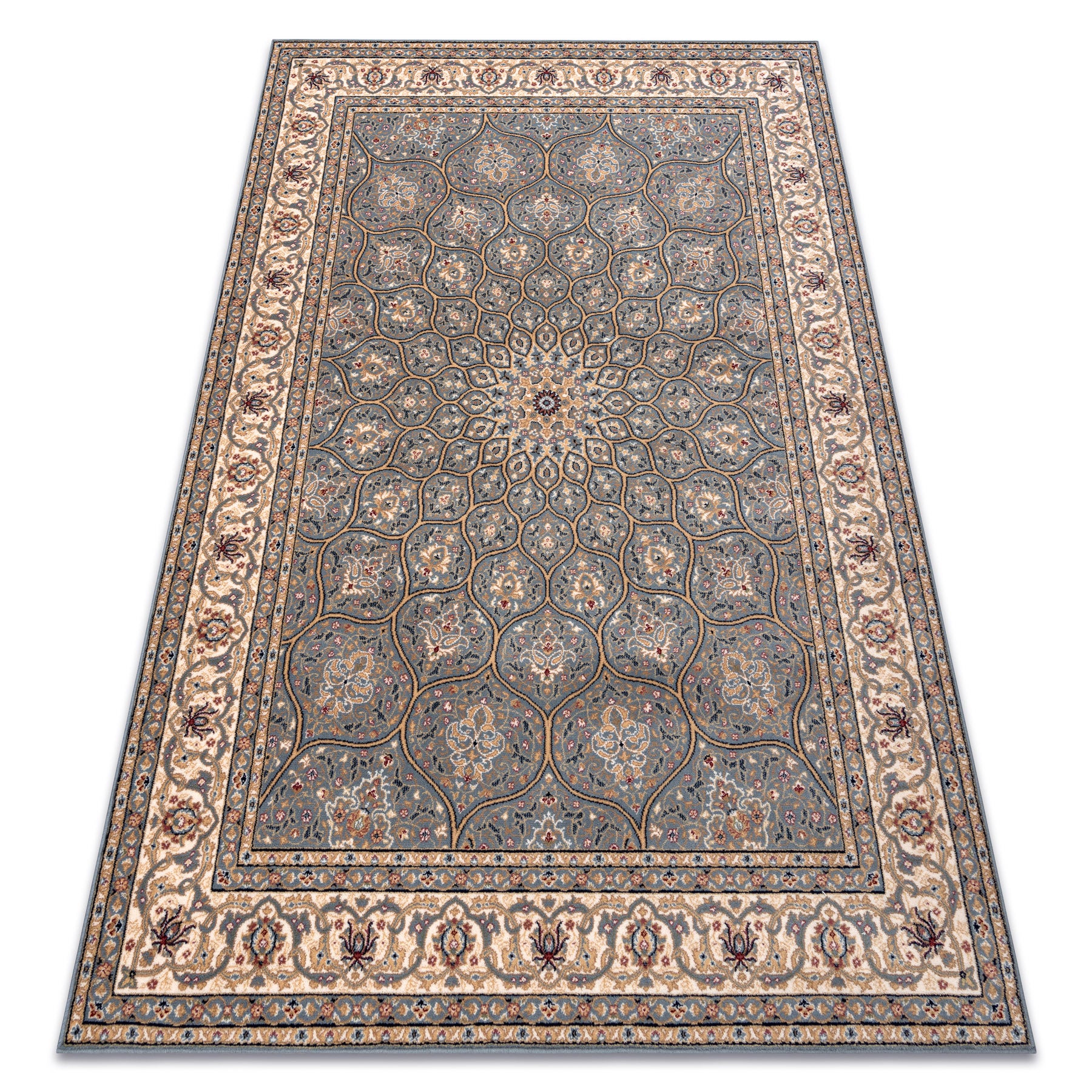 Dywan wełniany NAIN Rozeta, ramka, 1180/51034 niebieski / beż 80x150 cm