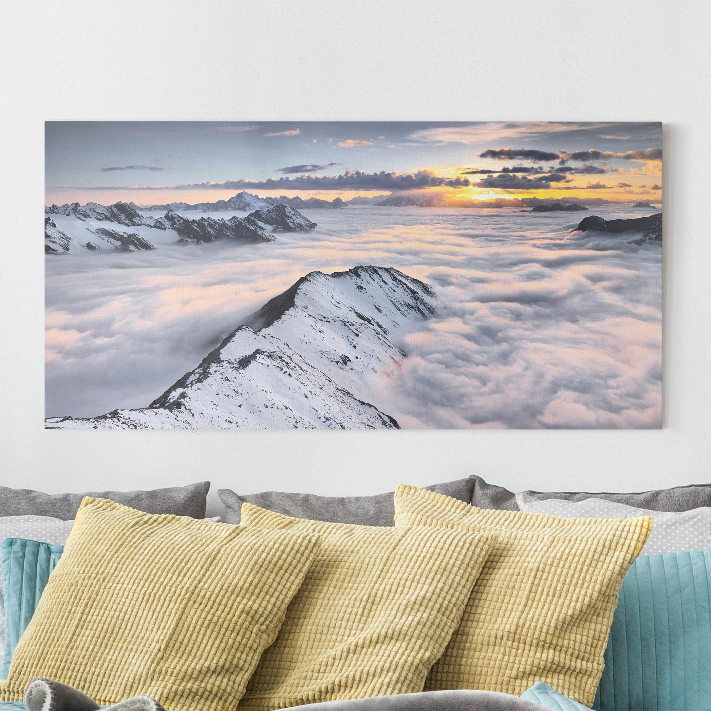 Lienzo cuadro en lienzo bastidor impresion en lienzo blanco cielo paisaje montaña panorama atardecer 132 dormitorio pasillo 120 x 60 cm