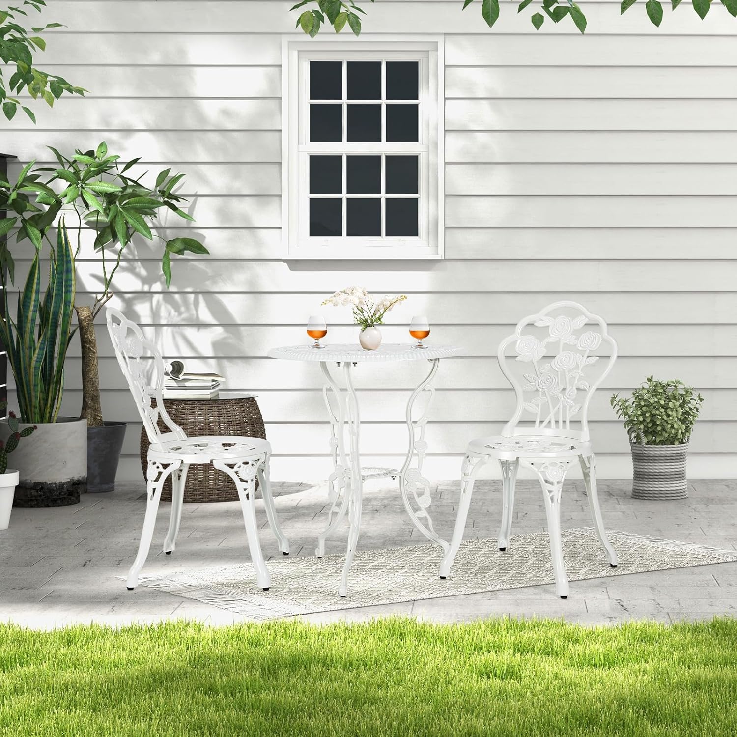 TangXiaoQi Set Giardino 3 Pezzi - Tavolo E 2 Sedie Alluminio Bianco Per Balcone