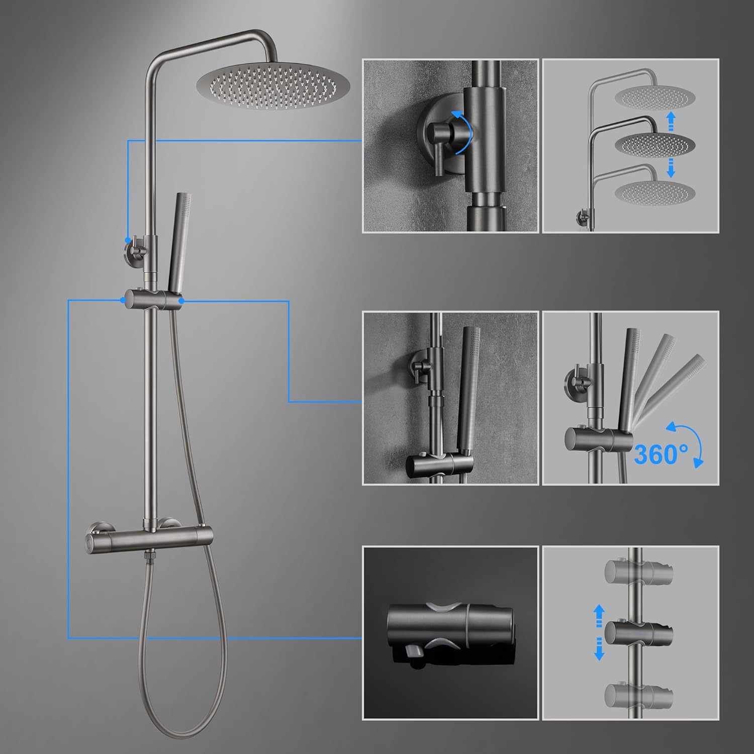 Poignée De Commande Thermostatique Douche/Bain - Carrée Chromée, 20 Cannelures, Axe 3,75 Cm