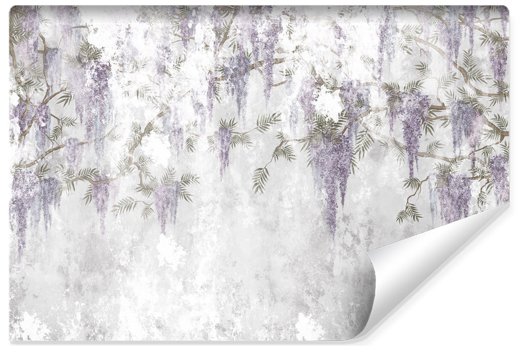 Papel pintado fotográfico no tejido para dormitorio flores hojas de hormigón 300cm x 210cm