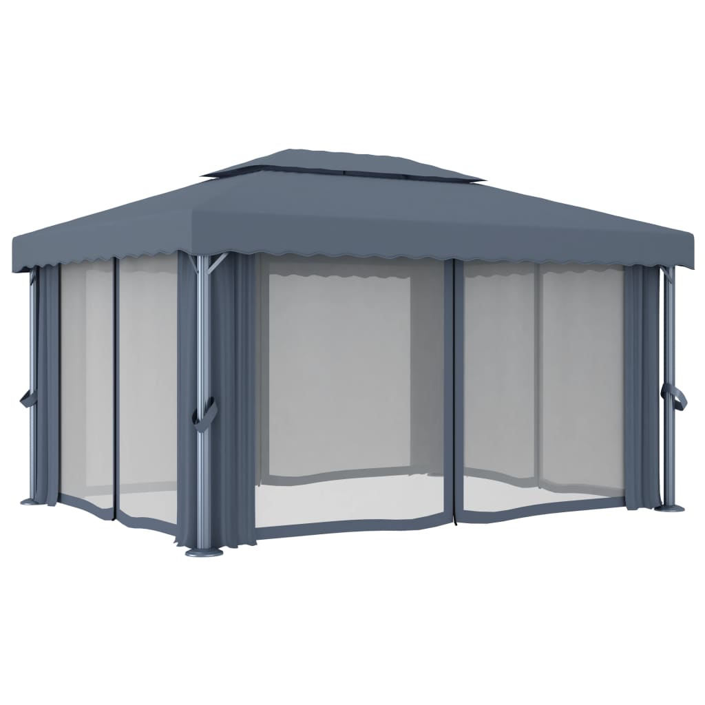 Maison Exclusive - Gazebo con Tende 4x3 cm Antracite Alluminio - 9