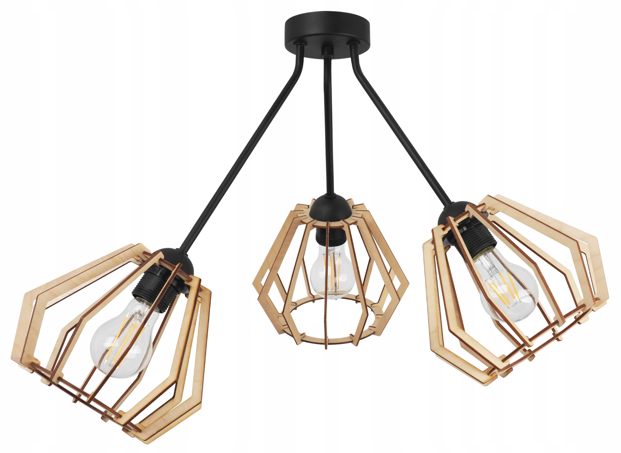Lampa sufitowa wisząca Trio Timber loft czarna 1xE27 klosz drewniany diament beżowy Light Home LH