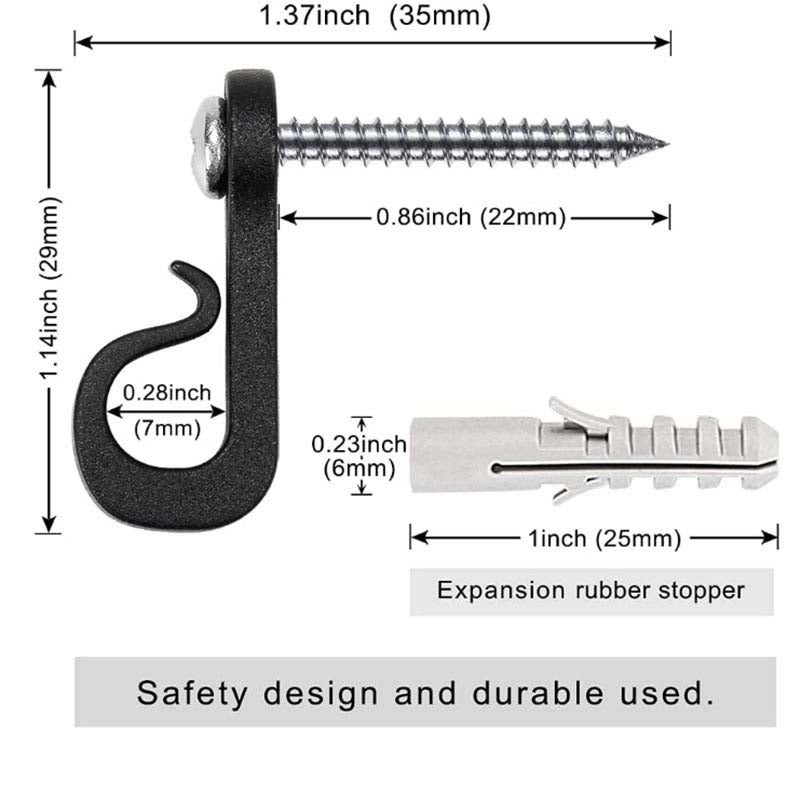 12 Ganchos De Tornillo Con Ojal Negro - Hierro Revestido, Longitud 8.5 Cm, Para Colgar Plantas, Luces, Decoraciones, Carga 10-15 Kg