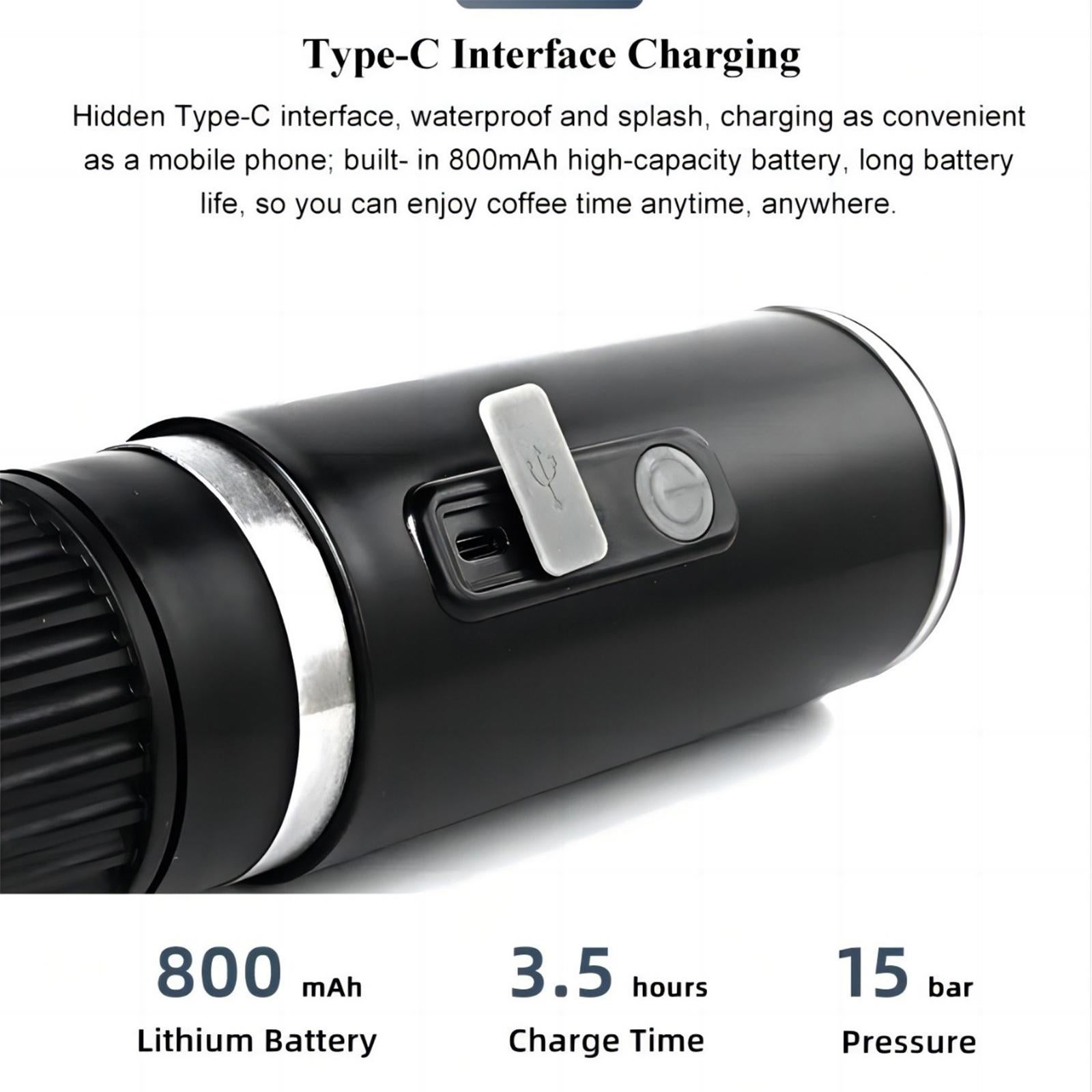 Macchina per espresso portatile automatica ☕ Capsule e caffè macinato, 110 ml, batteria al litio, pressione 15 bar - 6