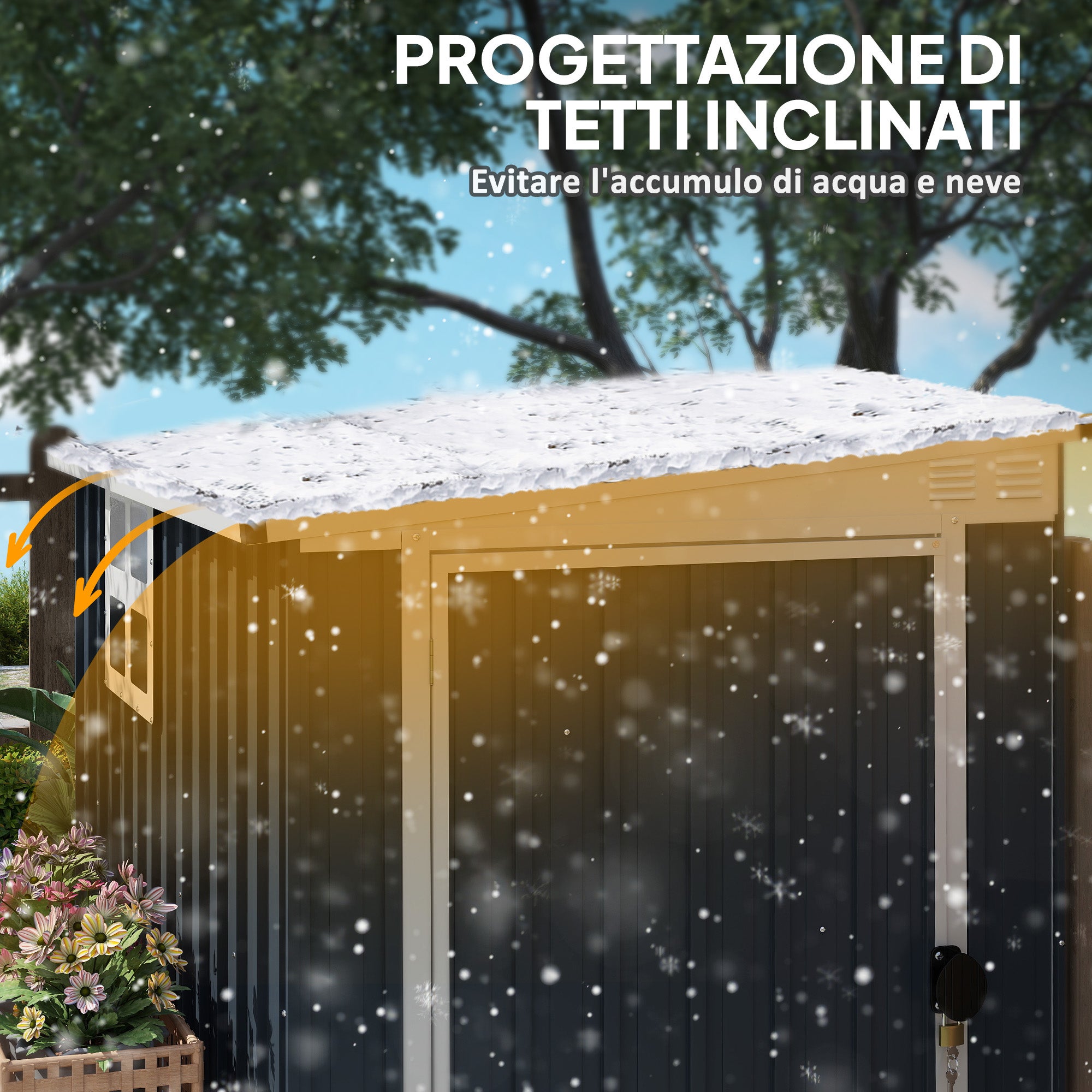 Outsunny Casetta da Giardino in Acciaio 1.2x1.9 m con Porta Bloccabile e Prese d'Aria, Grigio Scuro - 6