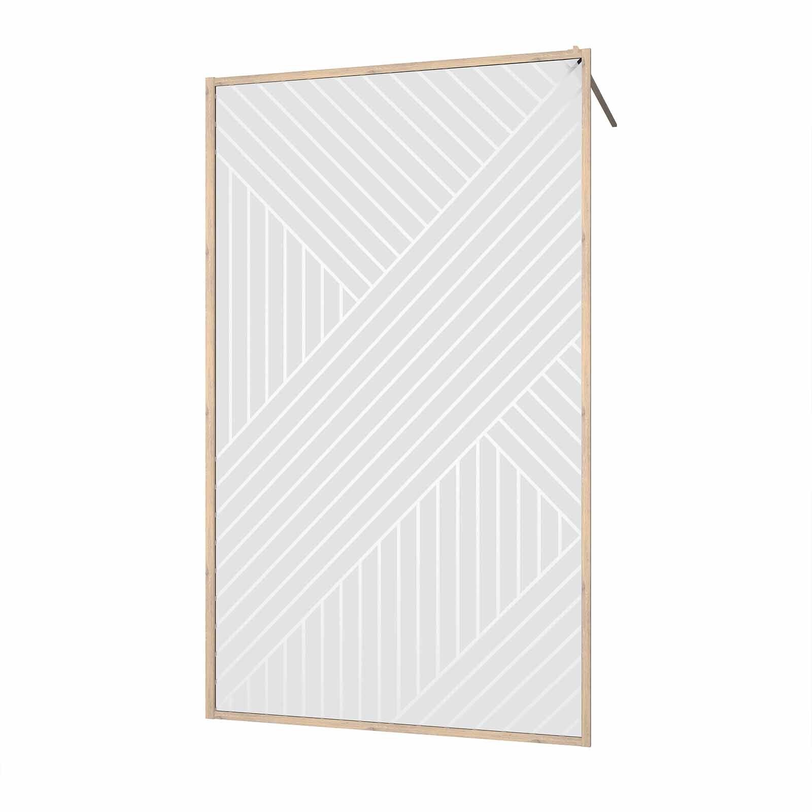 Paroi de douche 120x200 HINATA - Style Japandi Geometrique - Cadre Effet Bois - Verre 6mm - 3