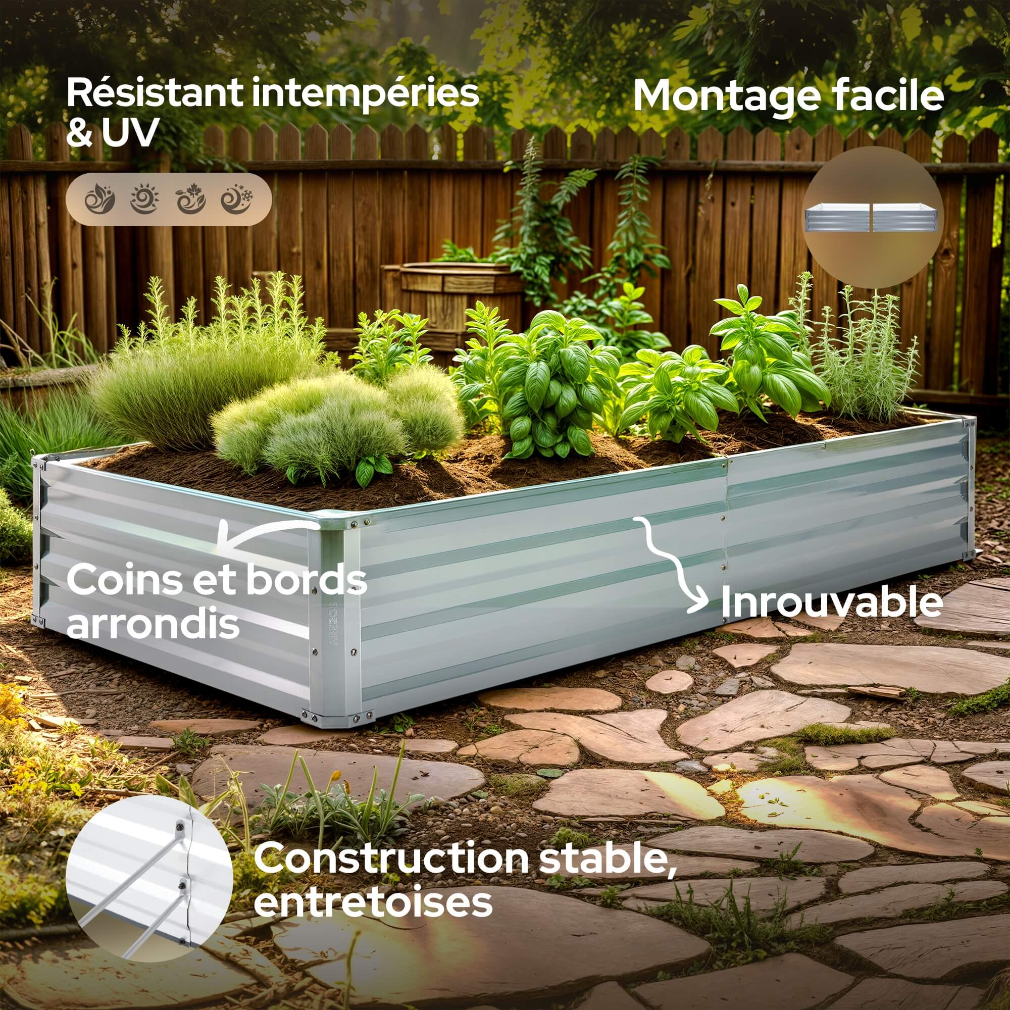 AREBOS Bacs surélevés en métal, set de 2 bacs 180x90x30 cm | Bac de jardin en acier galvanisé - 3