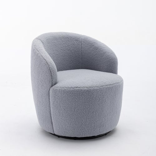 Sillón de acento giratorio de tela teddy suave con base metálica negra, gris claro