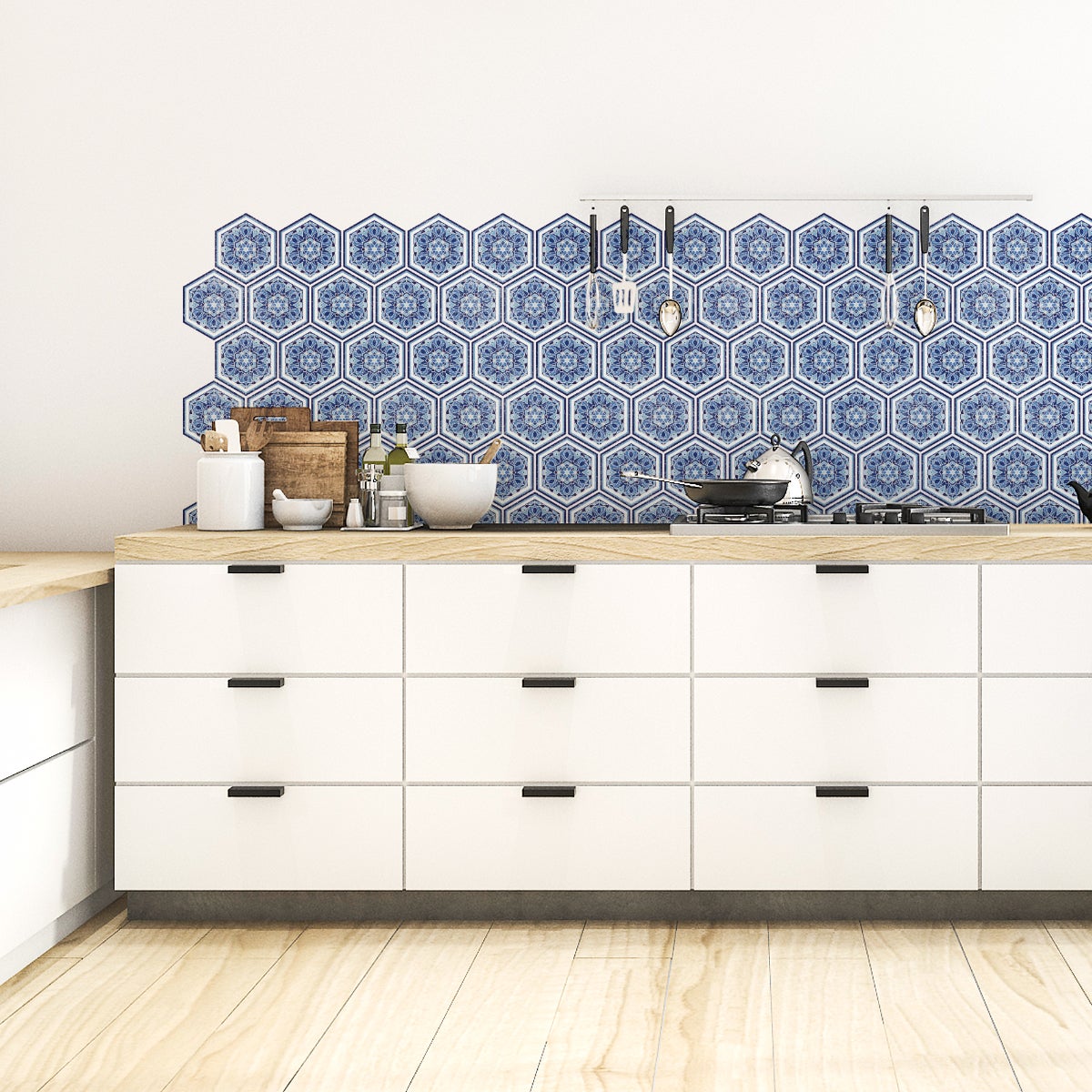 Adesivi piastrelle di cemento esagonali legno bluastro - Sticker adesivo - adesivi murali - 28stickershexagones15x13,5cm - 3