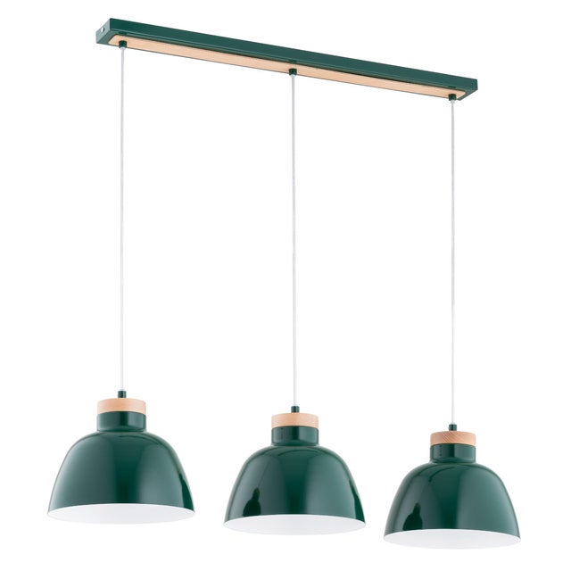 Lampa wisząca Lorien zielona - jasne drewno 3xE27x15W nad stół wym: 90 x 23 x 85 cm metal Alfa