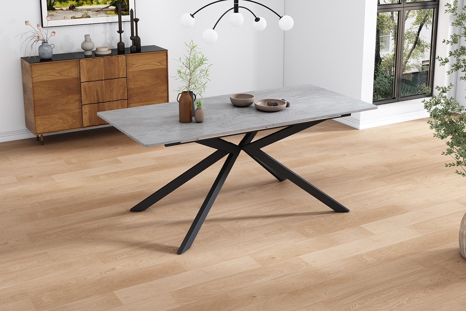 Rozkładany stół jadalny dla 4-6 osób - Dł. 150/180 x Szer. 70 x Wys. 76 cm - Nogi z płyty MDF i metalu - Blat imitujący marmur - Szary - 9