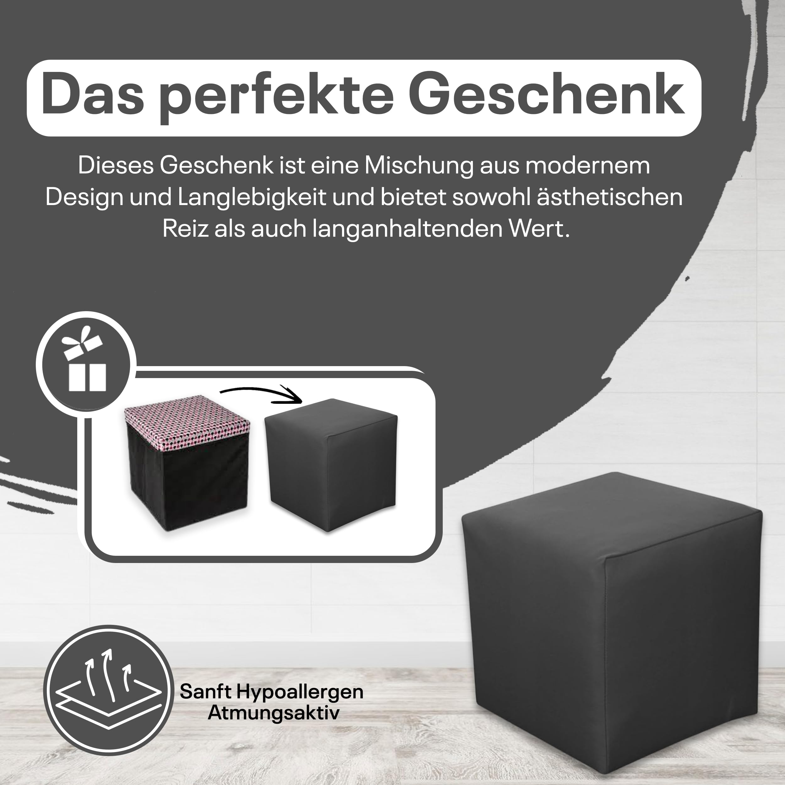 Sitzwürfel / Siège Pouf - Gris Foncé, 40X40X40 Cm, Assise Rembourrée En Simili Cuir, Confortable Pour Salon, Chambre Ou Bureau - 7