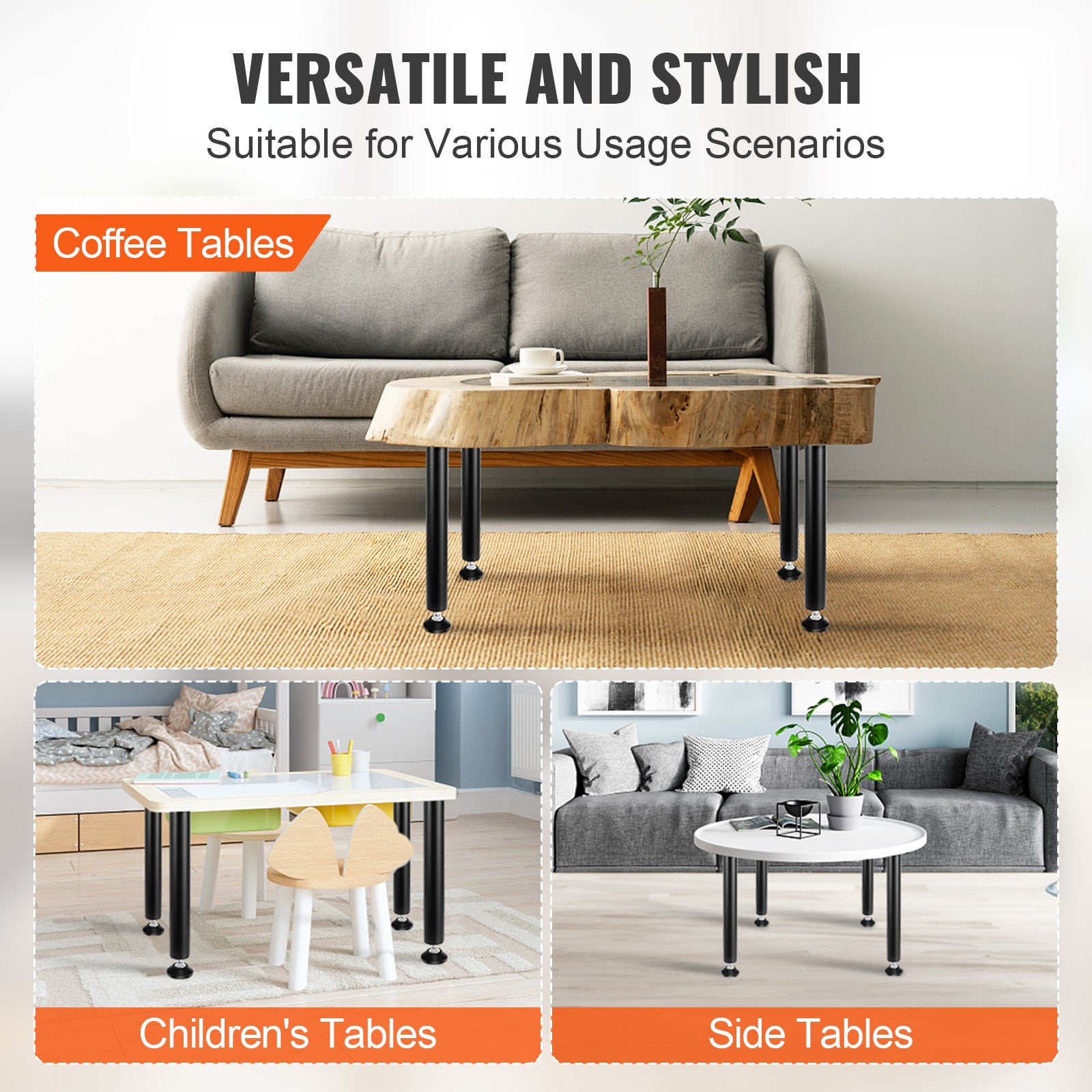 Pied de Table VEVOR 4PCS Pieds de Bureau Réglables 40,6 cm Acier Massif Capacité de Charge 544 kg Installation Rapide Pieds de Meubles Noirs - 5