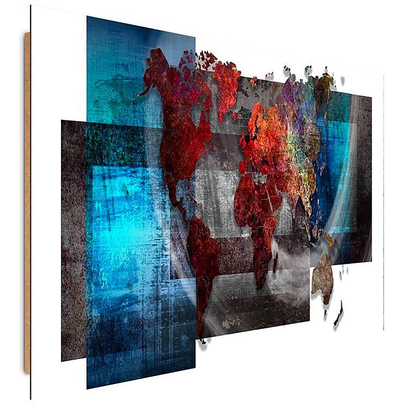 Tableau bois la composition d'une carte du monde - 80 x 60 cm - 2