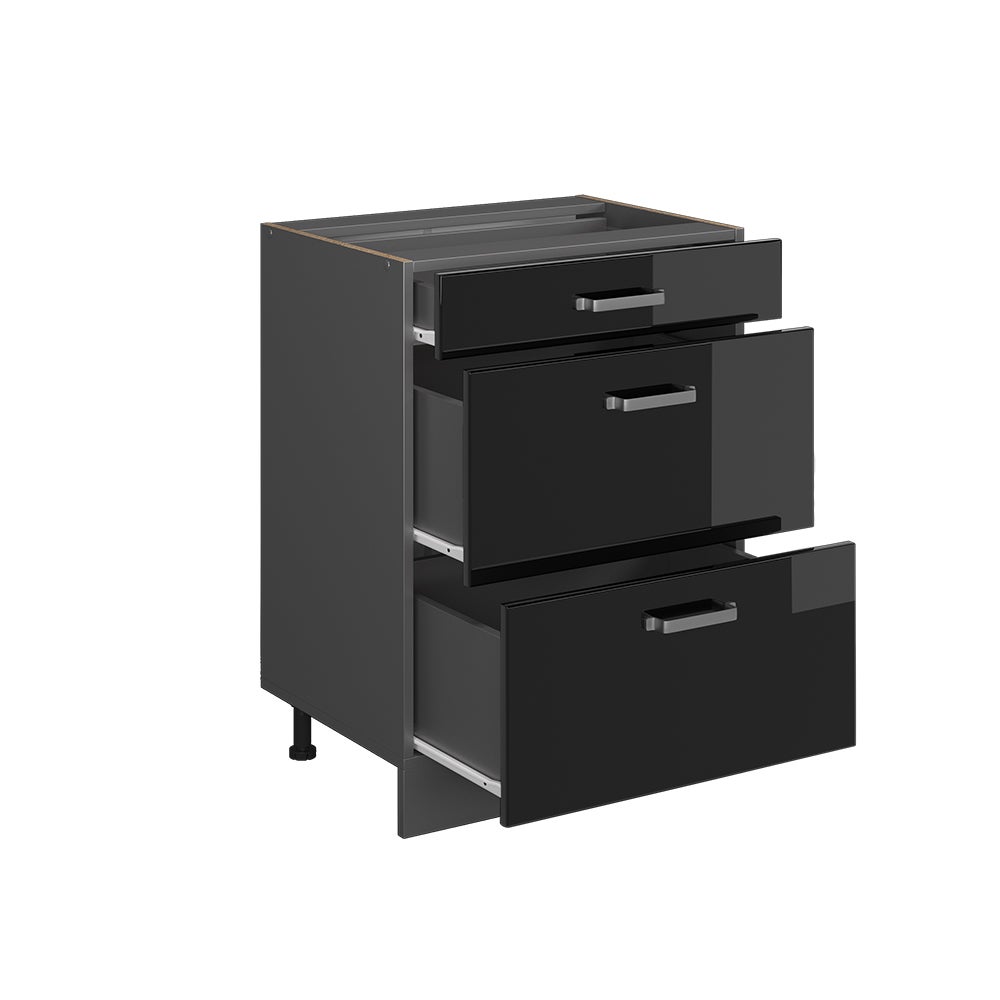 Vicco Meuble cuisine R-Line, Noir Haute brillance, 60cm avec tiroirs, sans PT - 4