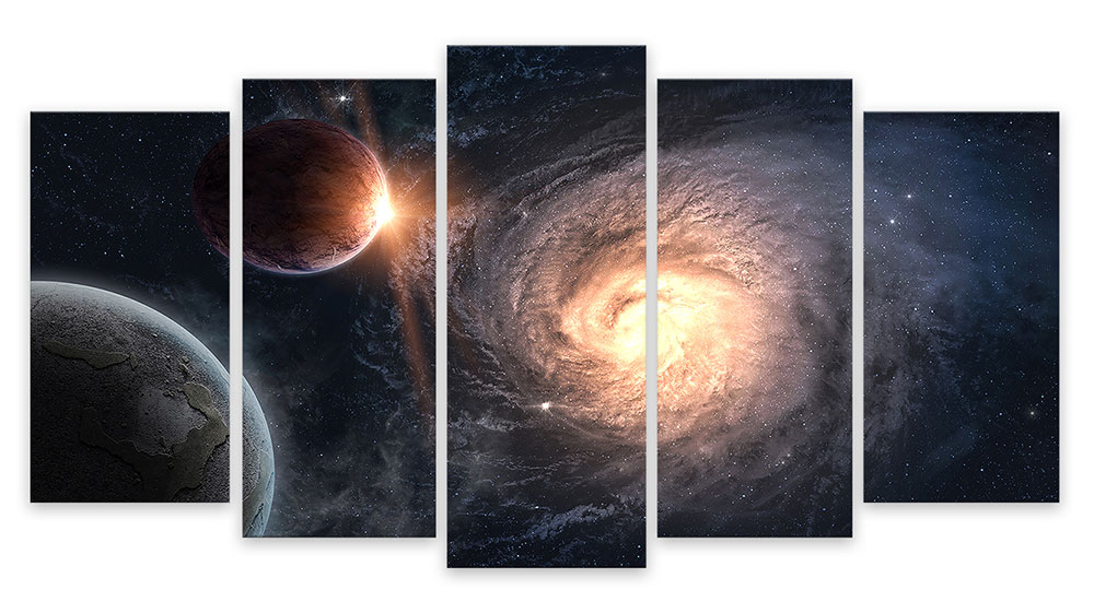 Cuadro 5 partes cuadro de fotos del planeta en la galaxia - 150x80 cm