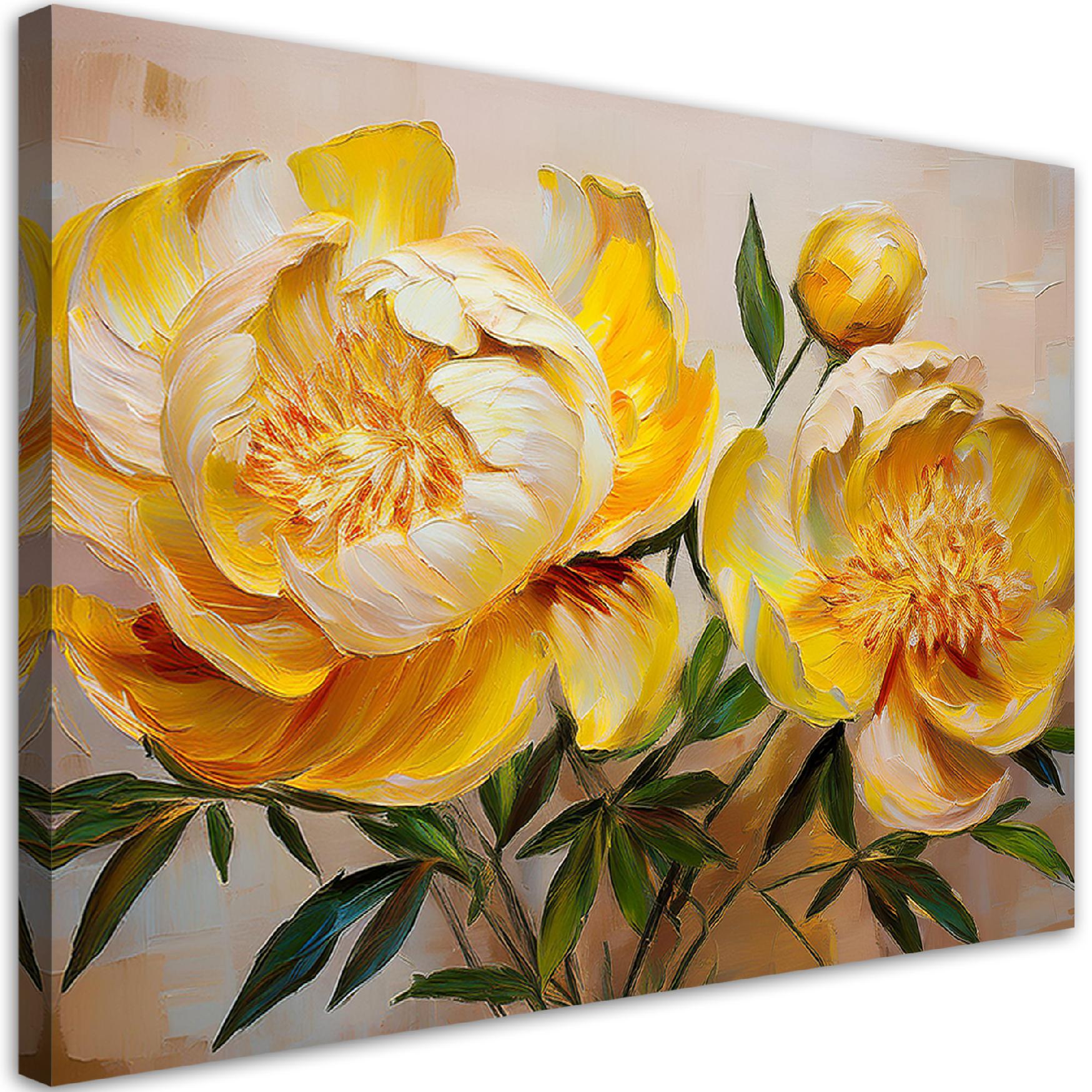 Obraz na płótnie, Żółta Piwonia Kwiaty Malowane 60x40