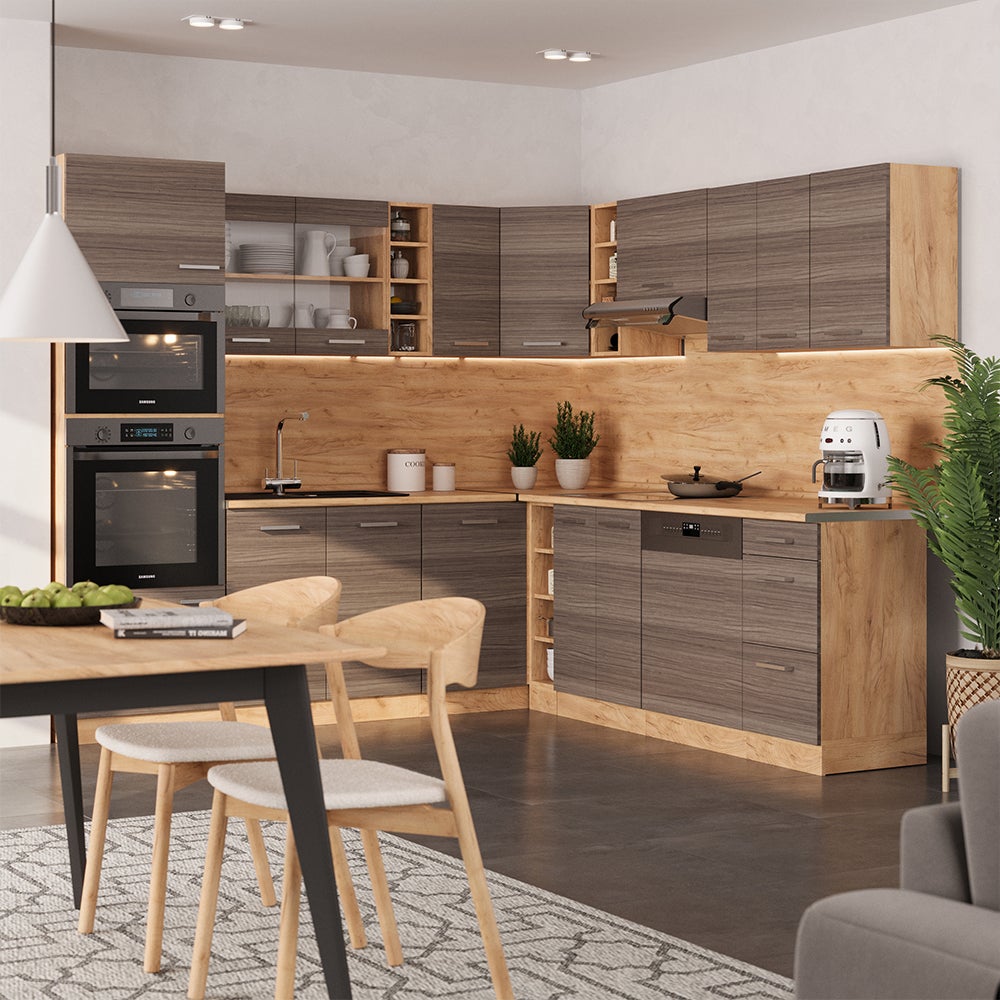 Vicco Cuisine en angle R-Line, Gris noble/Chêne de force doré, 247 x 237 cm, PT Chêne - 4