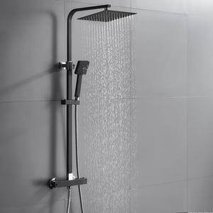 Colonne de Douche Thermostatique, Noir, Ensemble de Douche Thermostatique en Laiton, avec Mitigeur,Hauteur Réglable