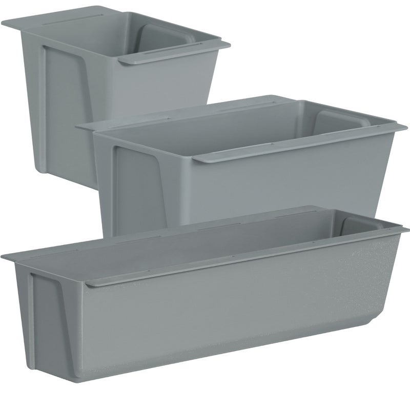 Doniczki na paletę Easy zestaw 3 sztuk 10, 18, 37 cm szary, na kwietnik z europalety lub płotu, Geli