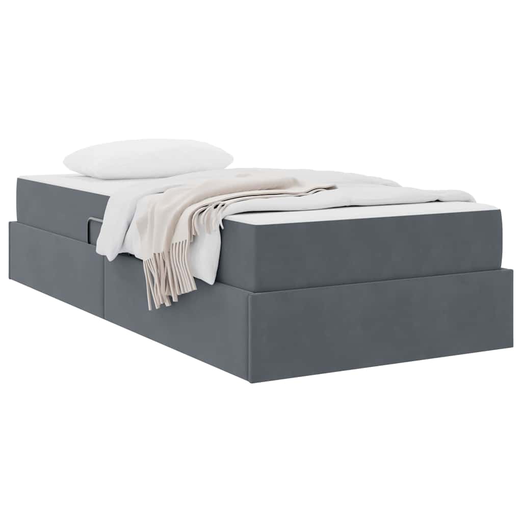 Lit avec rangement et matelas en velours gris foncé, pour la chambre, 90 × 190 cm - 3