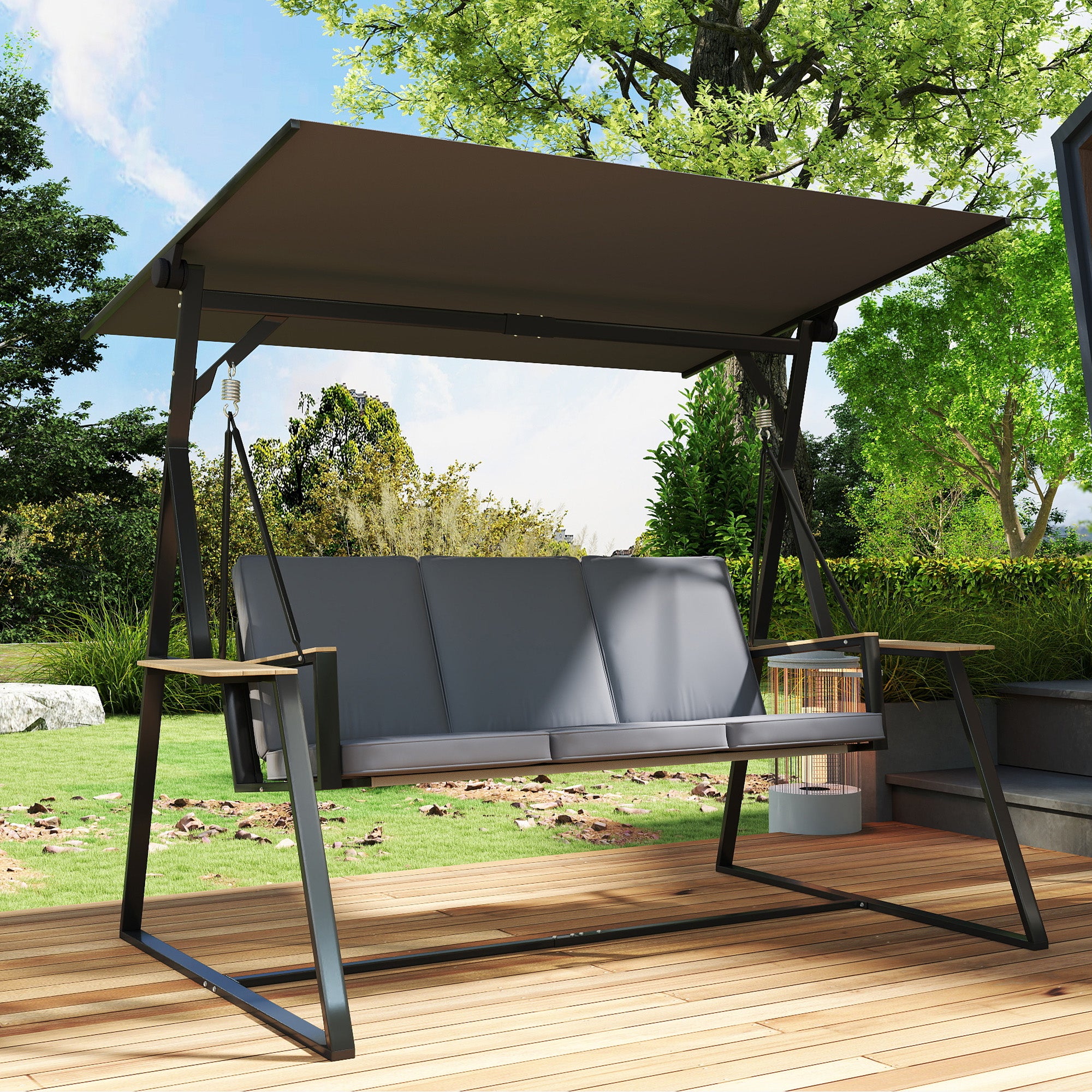 Baloiço de Jardim Outsunny em Metal e Poliéster Cinzento Carvão 222x131x175 cm - 4