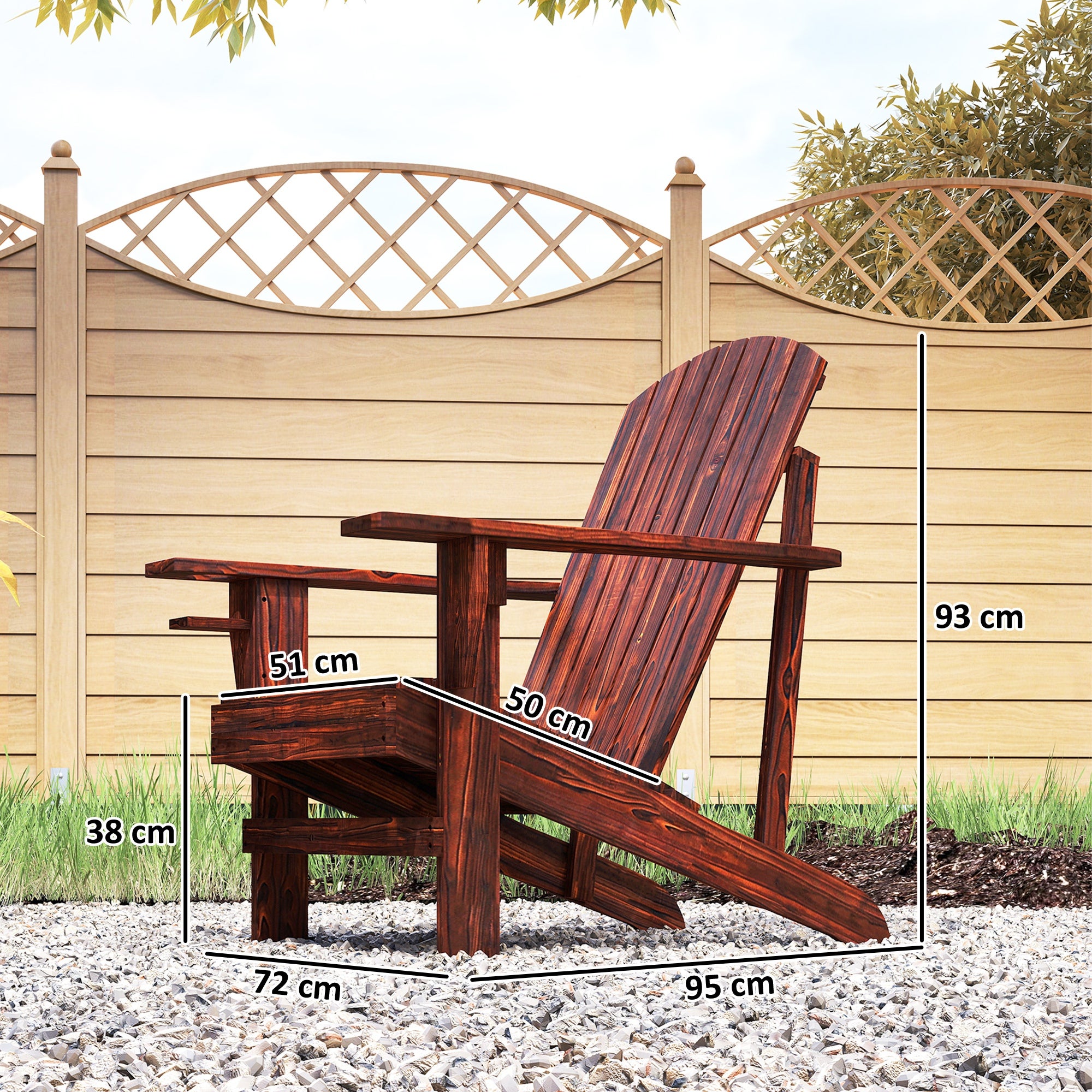 Cadeira Adirondack de Jardim Outsunny Castanho Rústico Madeira de Abeto 72.5x97x93cm - 3
