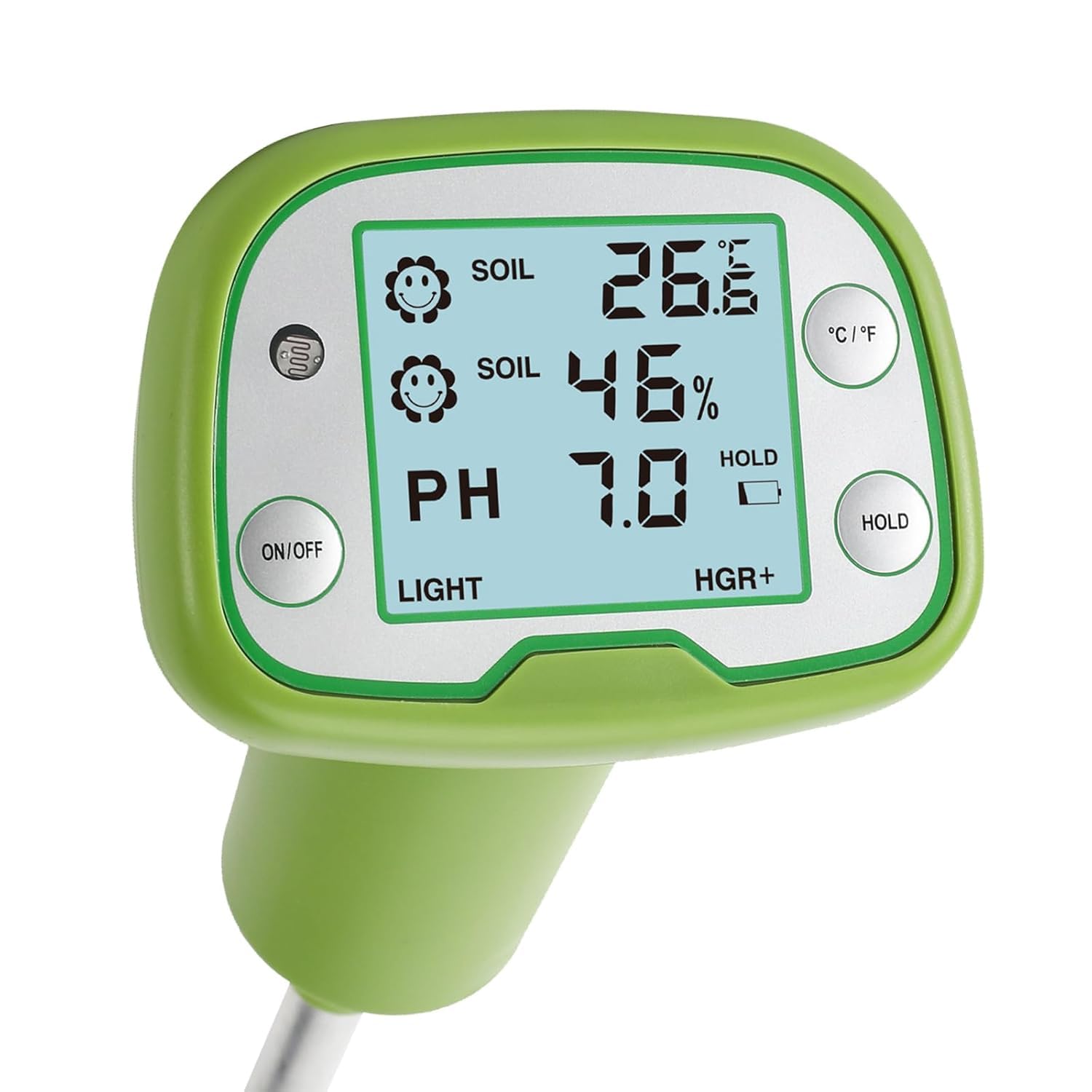Tester gleby 4 w 1 z podświetlanym ekranem LCD | Cyfrowy wilgotnościomierz 4 w 1 do pomiaru pH, temperatury, nasłonecznienia | Ogrodnictwo