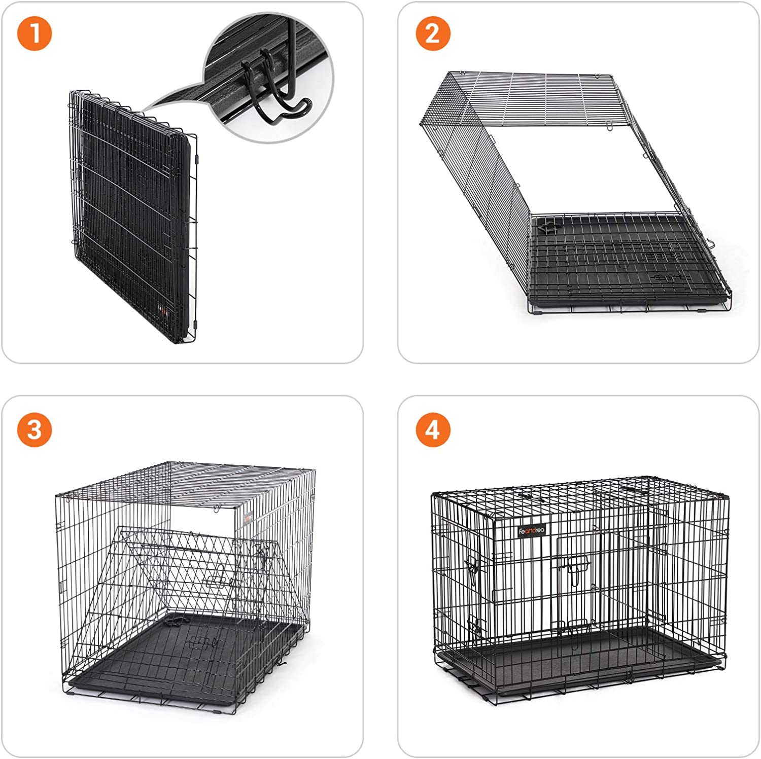 FEANDREA Cage pour Chien, avec 2 Portes, 122 x 74,5 x 80,5 cm, Noir - 4