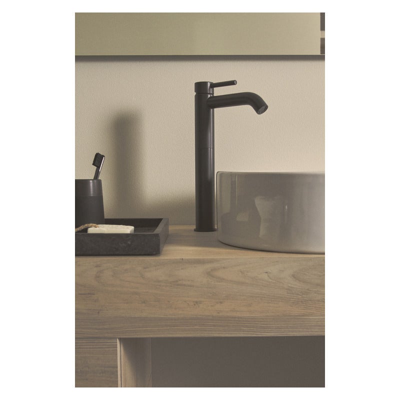Mitigeur de lavabo CERALINE, réhaussé - Noir mat - 2