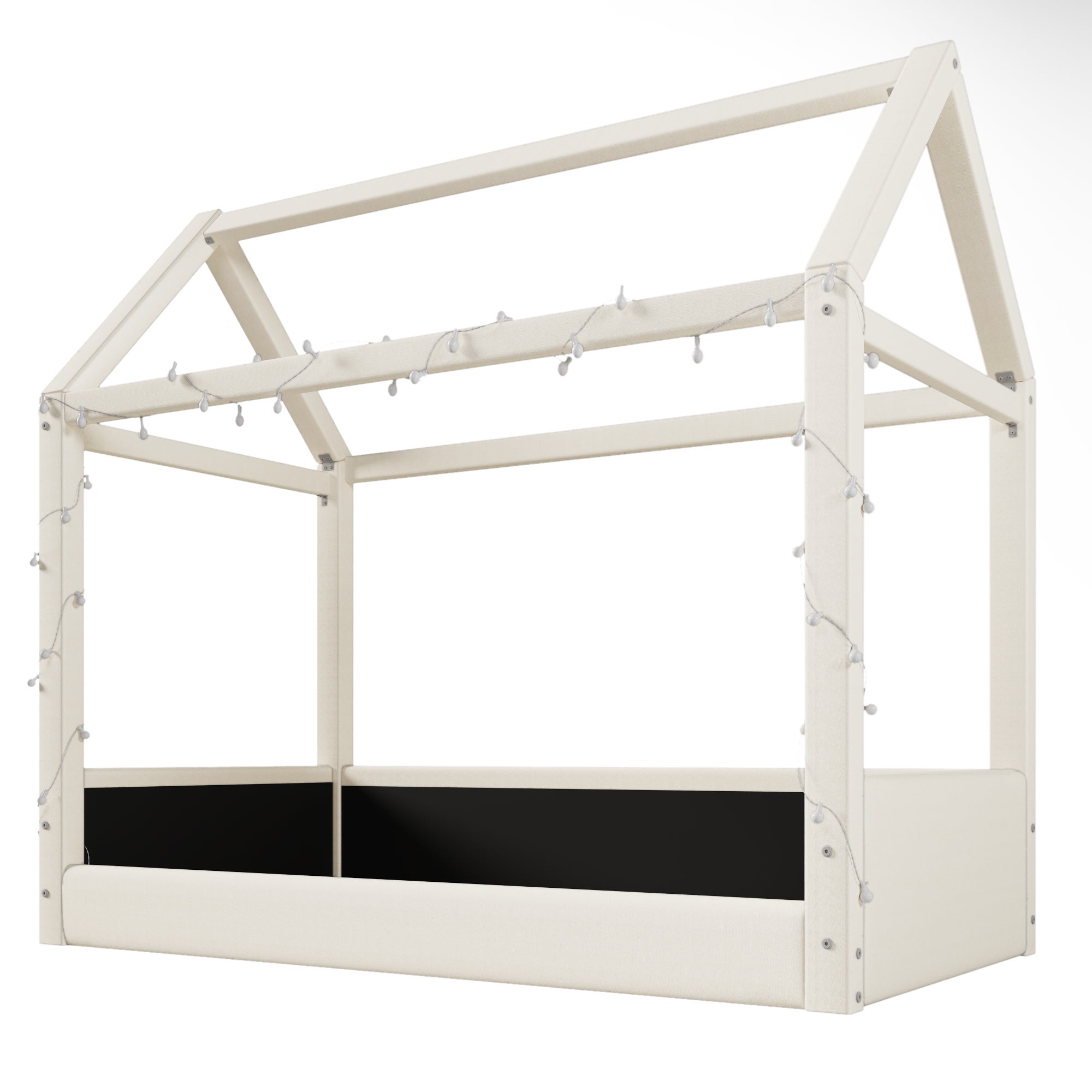 Łóżko domek 90x200cm - z listwą LED - Design dachu - MDF - Beżowy (materac nie jest wliczony w cenę) - 9
