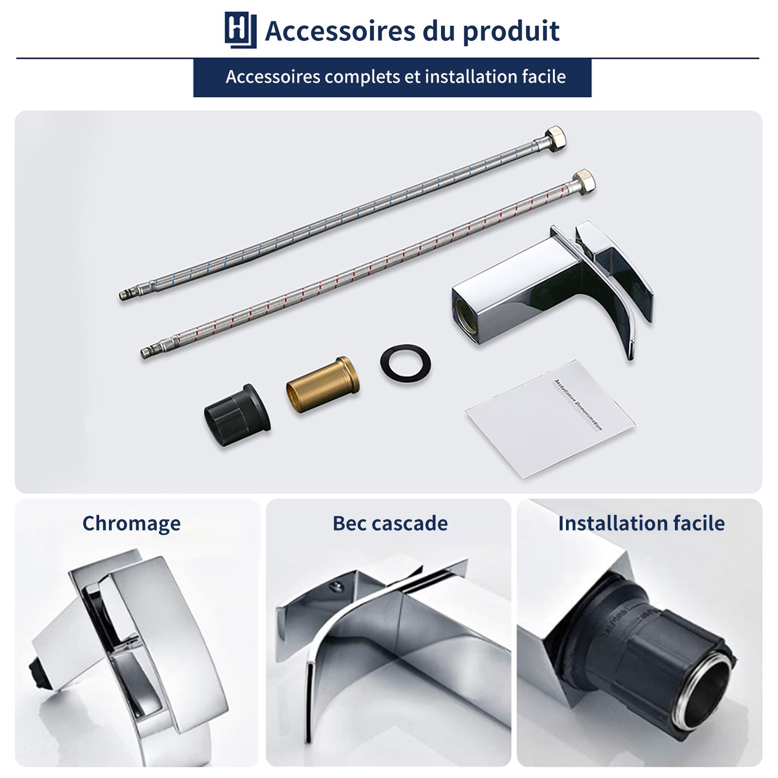 Rubinetto da bagno a cascata Miscelatore lavabo in ottone Rubinetto a due vie cromato - 8