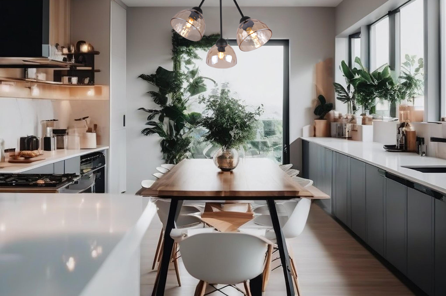 Lampa sufitowa wisząca Venice Trio modern 3xE27 klosz półokrąg miodowy Light Home LH - 3