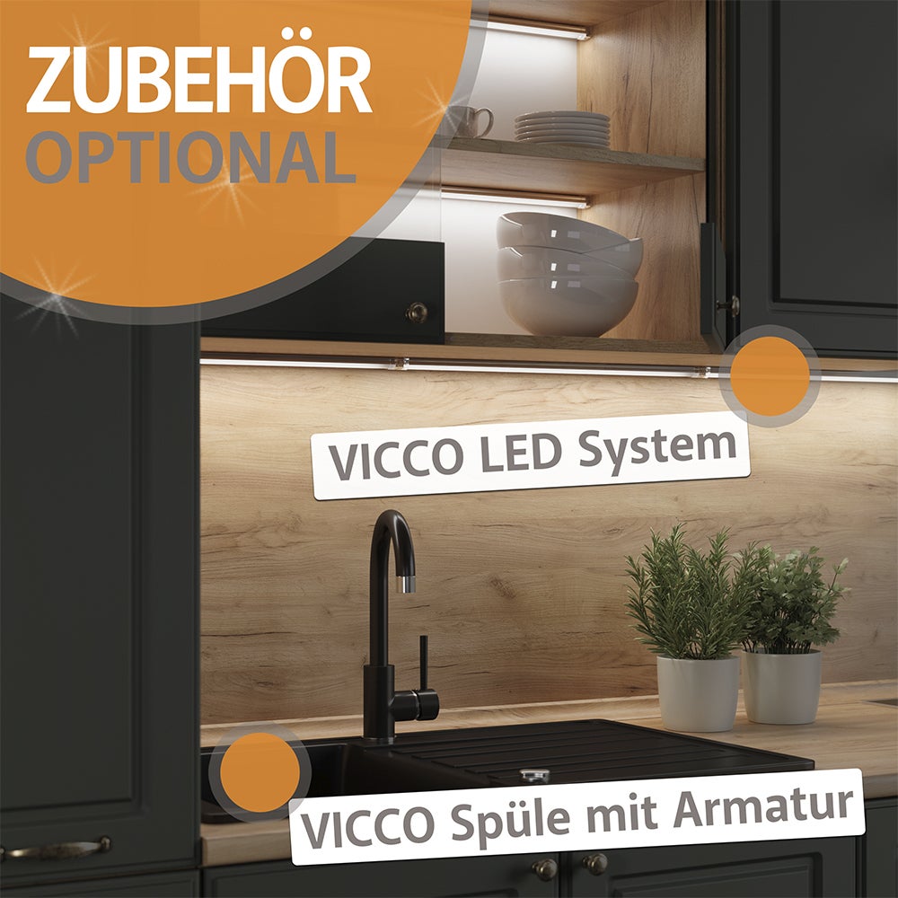 Vicco Aneks kuchenny R-Line, Gold power dąb/biały, 300 cm dwukolorowe szafki, BL Dąb - 8