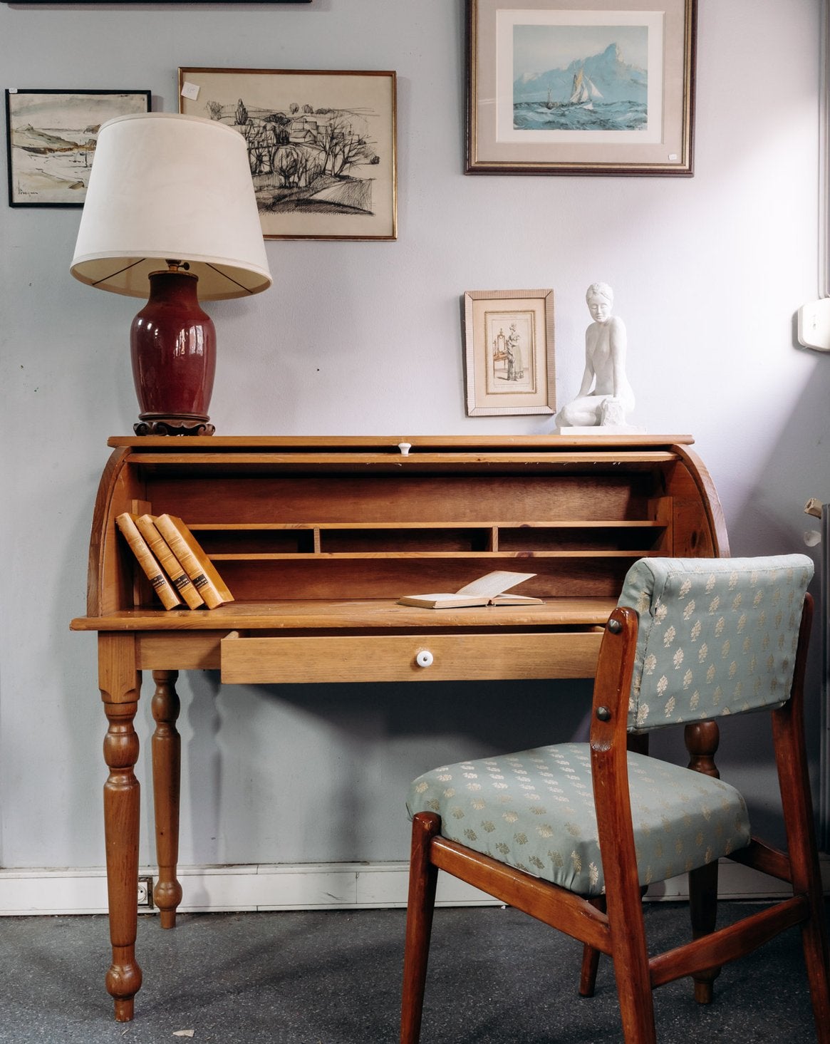Secrétaire Ancien En Bois Massif – 2 Tiroirs – Bon état – Meuble De Bureau
