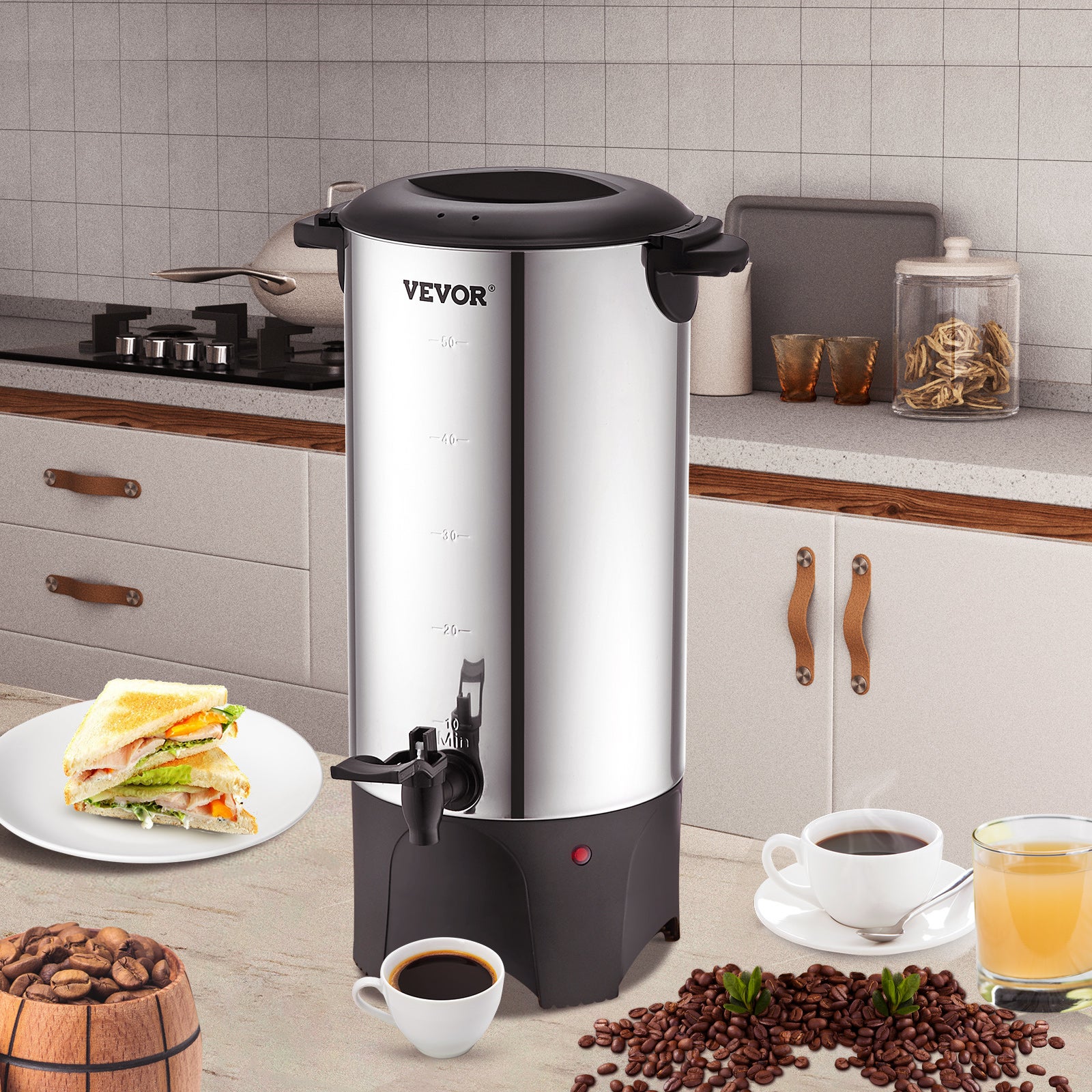 Percolateur a Cafe VEVOR 7,4 L 50 Tasses Distributeur de Boissons Chaudes en Acier Inoxydable Filtre Permanent Marmite a Vin Chaud 90-98 ℃ Maintenu - 8