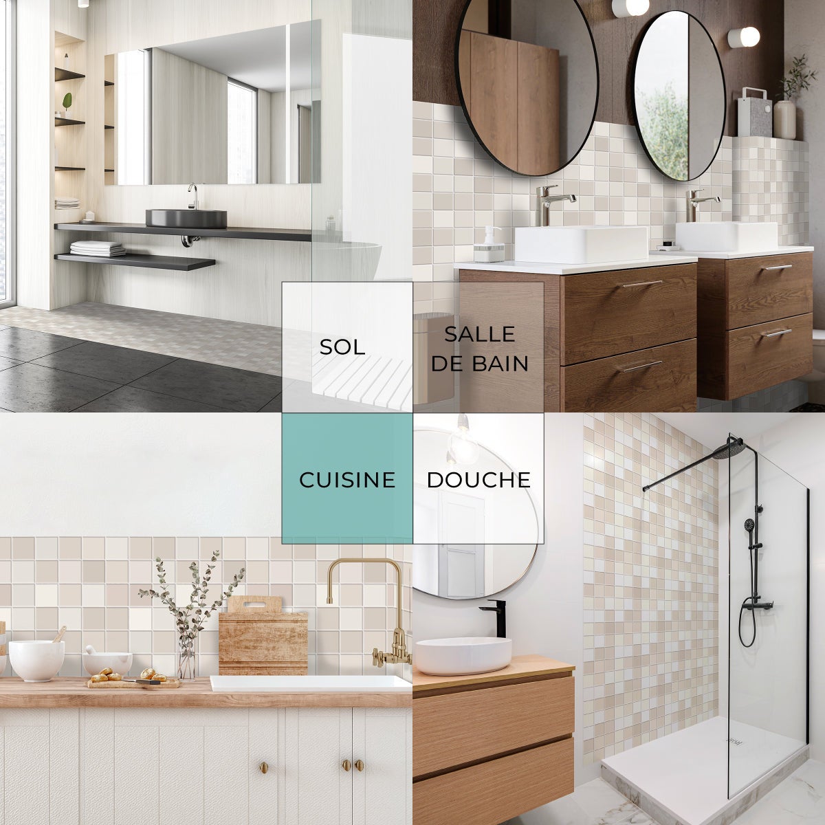 8 carreaux adhésifs 20x20cm Luna / Mosaïque carré / blanc / pour douche, murs, sol, cuisine, salle de bain… - 2