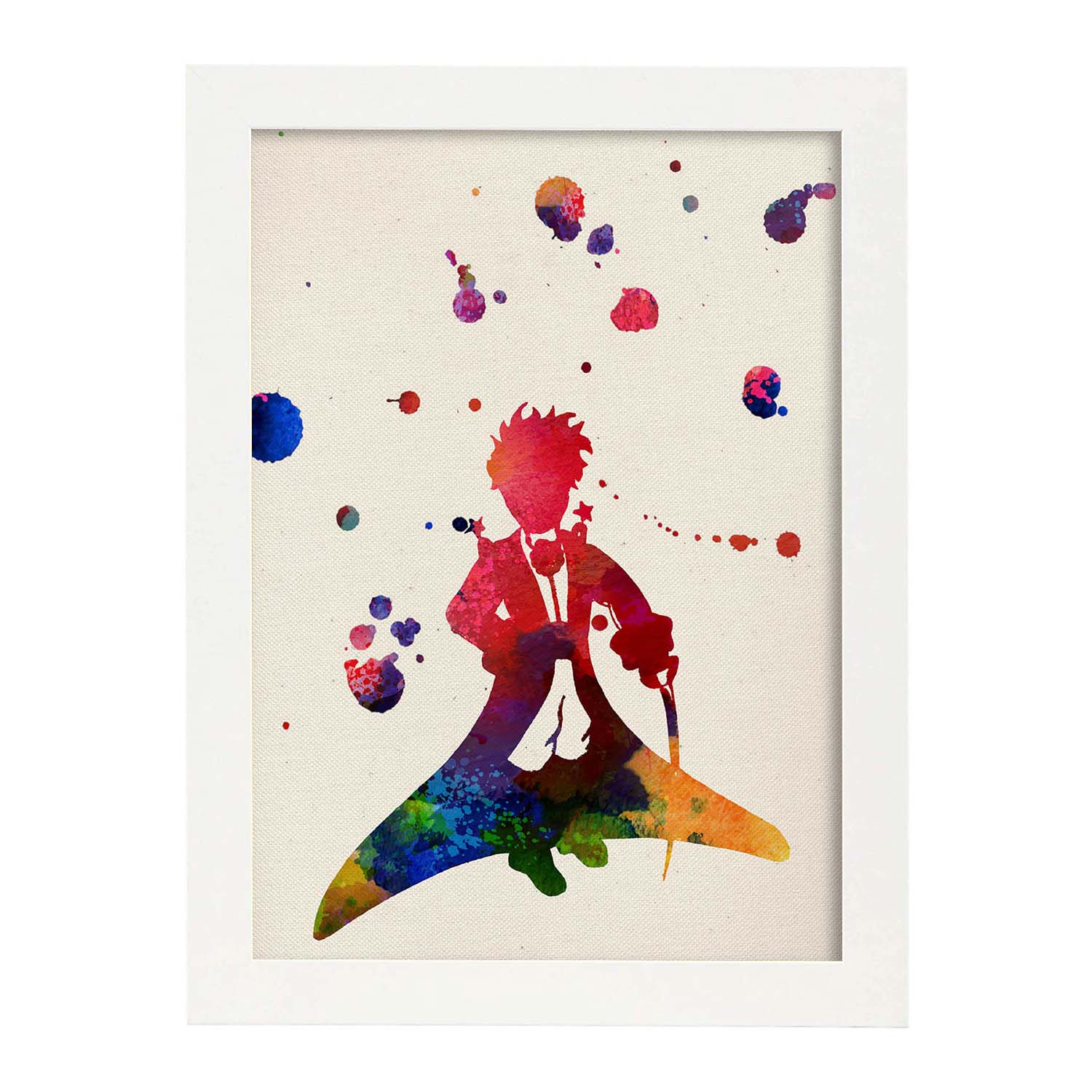 Pack de láminas principito acuarela. posters estilo acuarela con imagenes del principito. marco madera clara - a3