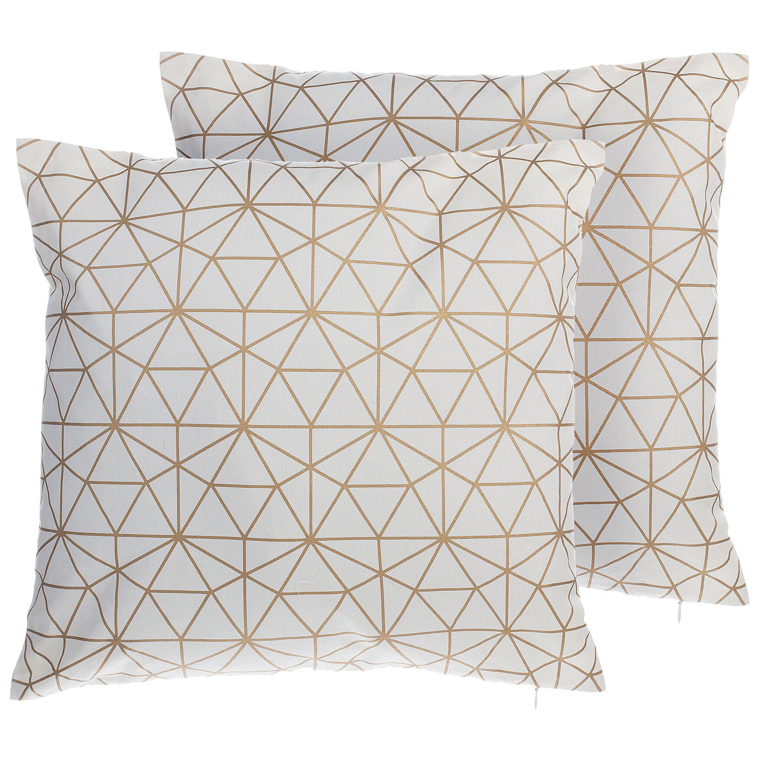 Beliani conjunto de 2 cojines decorativos sedum algodón 45 x 45 cm blanco dorado patrón geométrico
