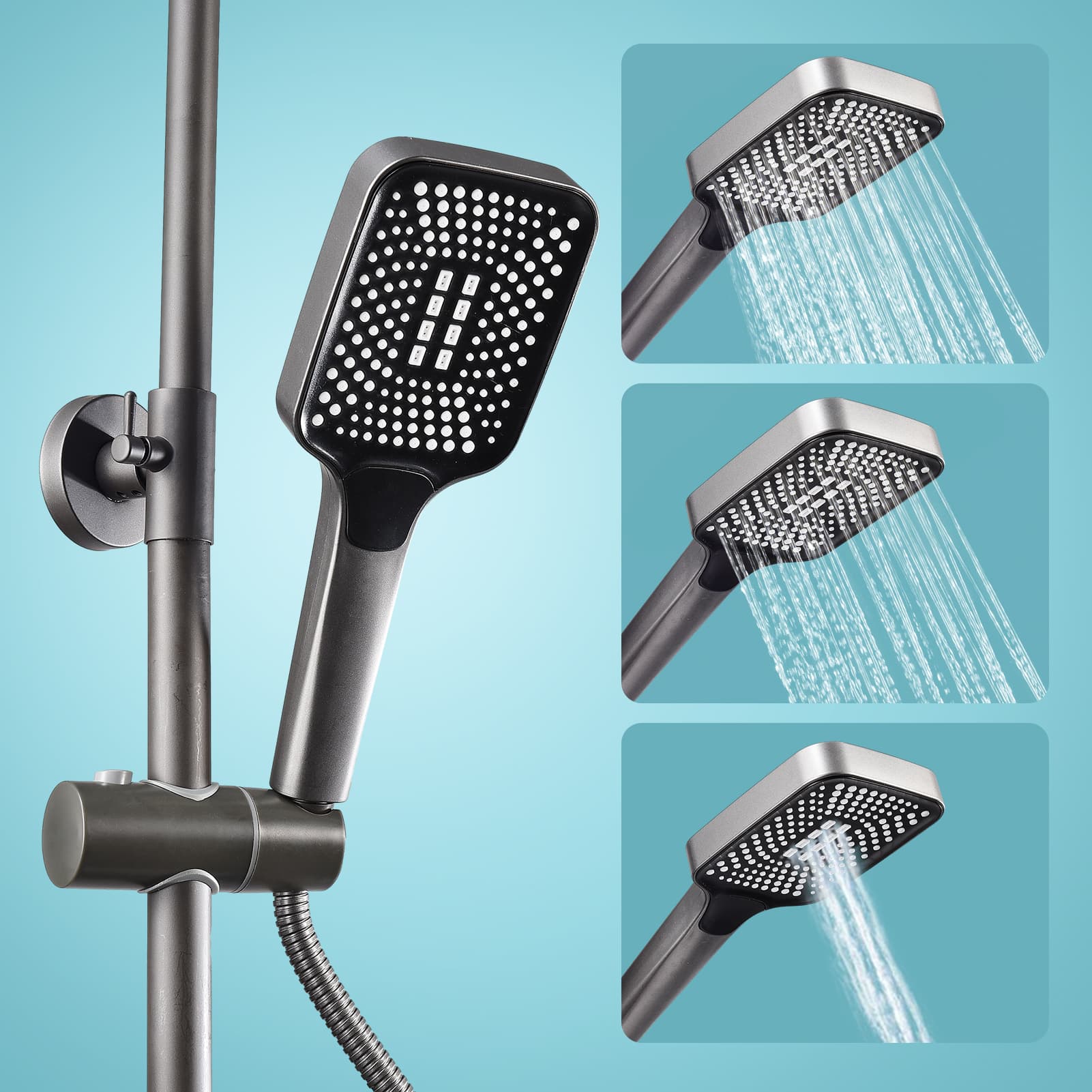 Colonne de douche noire, ensemble réglable en hauteur pour salle de bain, système avec mitigeur et affichage de température - 4