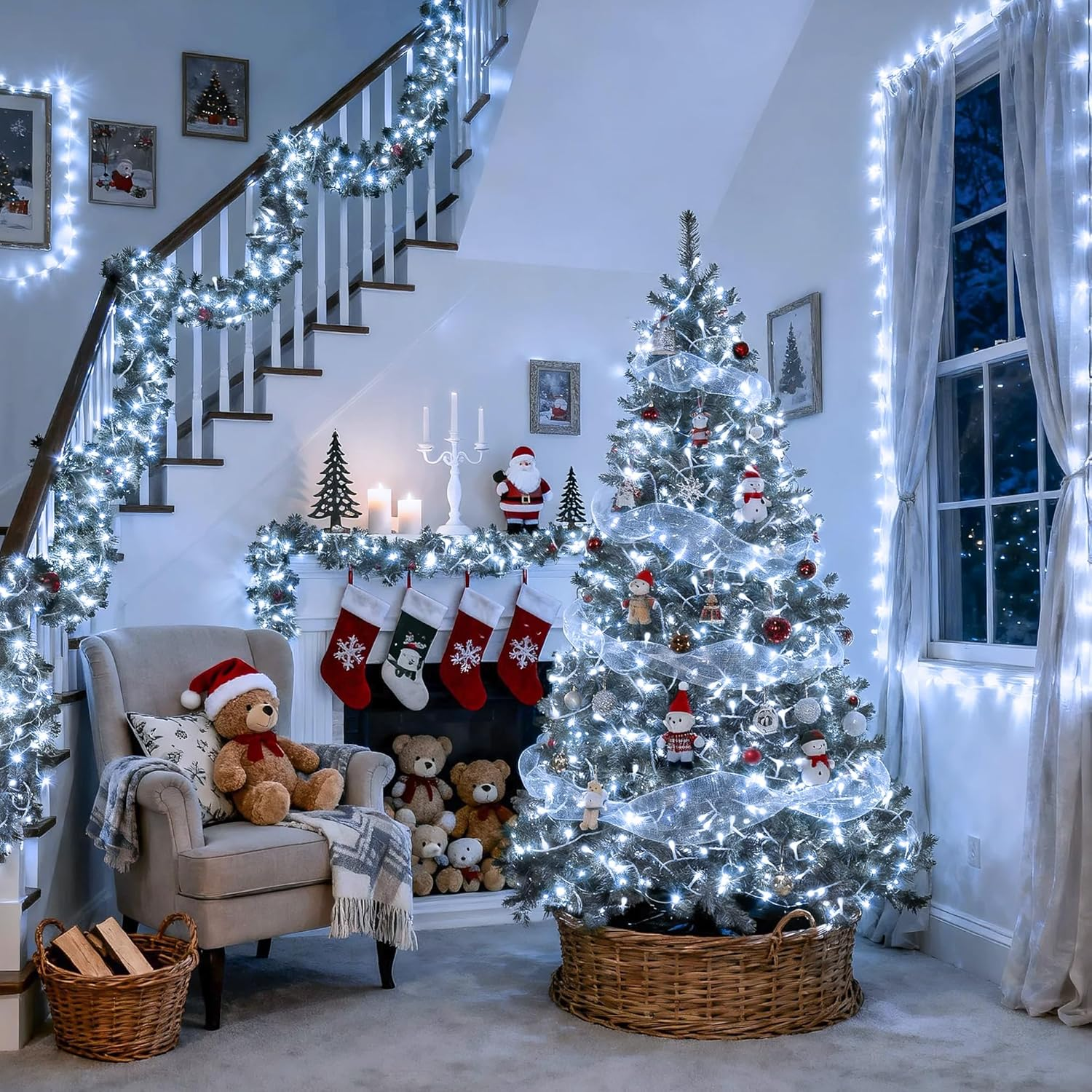 Guirnalda de luces LED navideñas para interior y exterior, 25 m - 1000 LED, Luz decorativa impermeable para árbol de Navidad con control remoto - 3