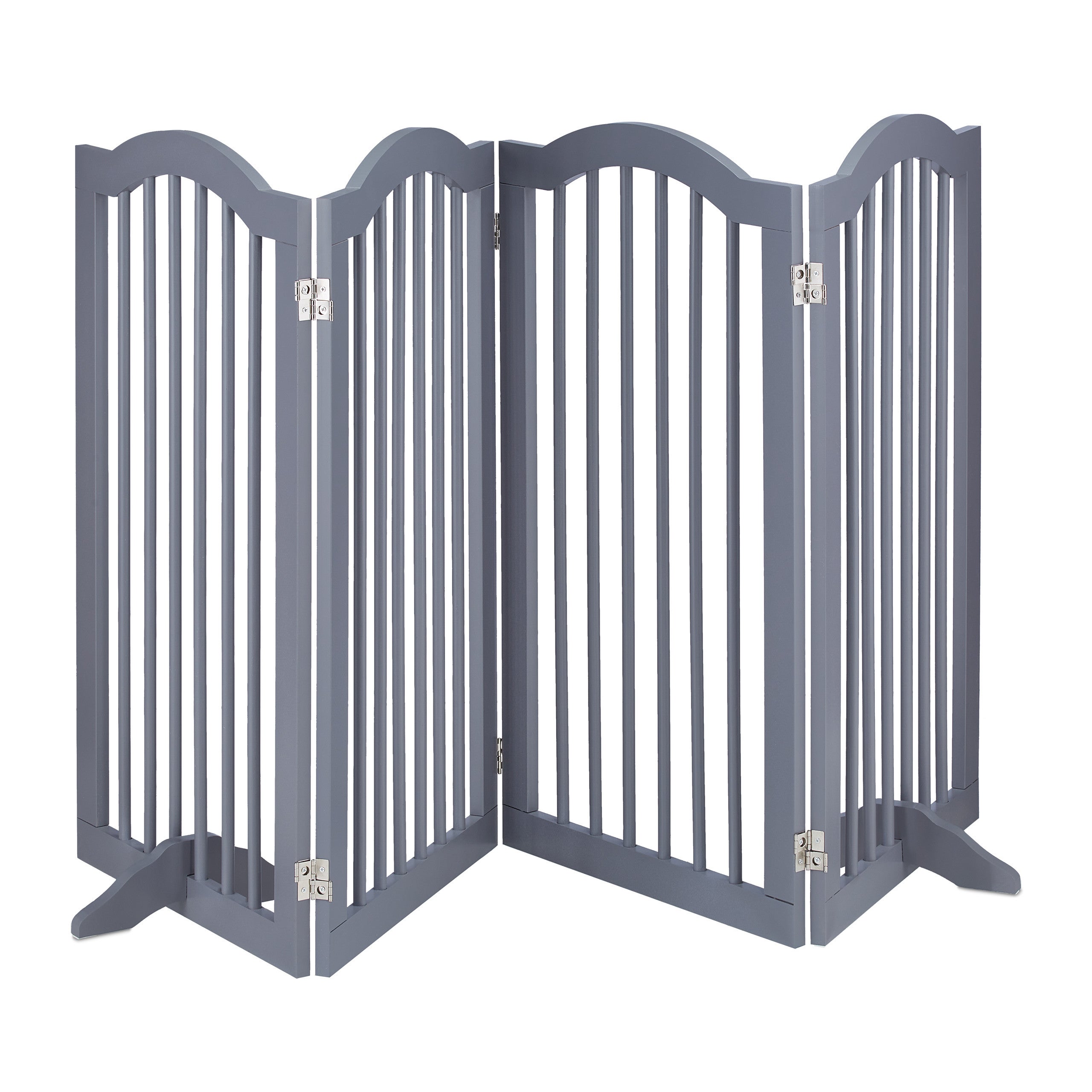 Barrera seguridad perros, 4 paneles, alto 92 cm, valla protección mascotas, plegable, 92x205 cm, gris, relaxdays