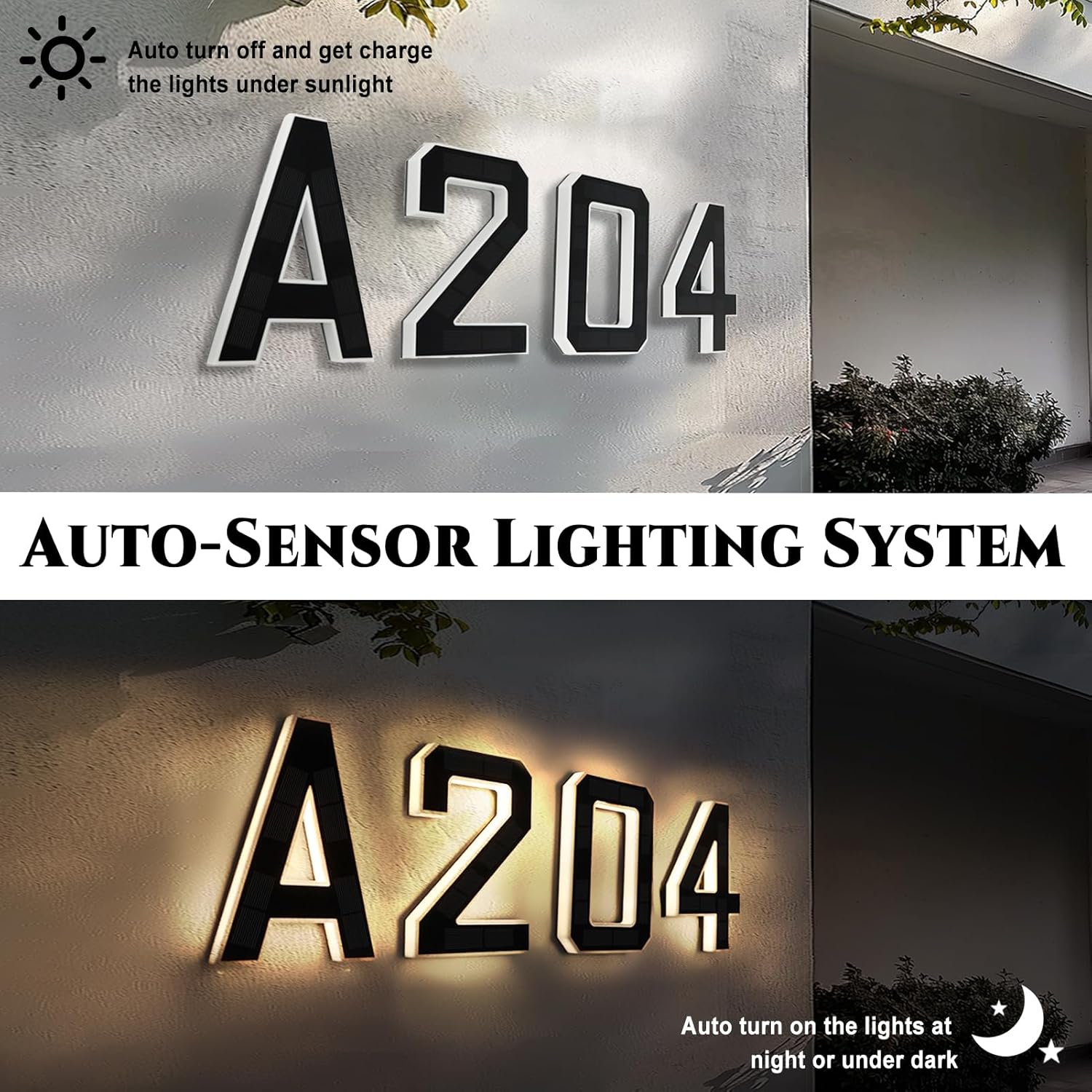 Numero civico nero illuminato (2 - Nero, 23 cm) Numero civico esterno illuminato a energia solare per uso esterno impermeabile, numero civico, targa c - 4