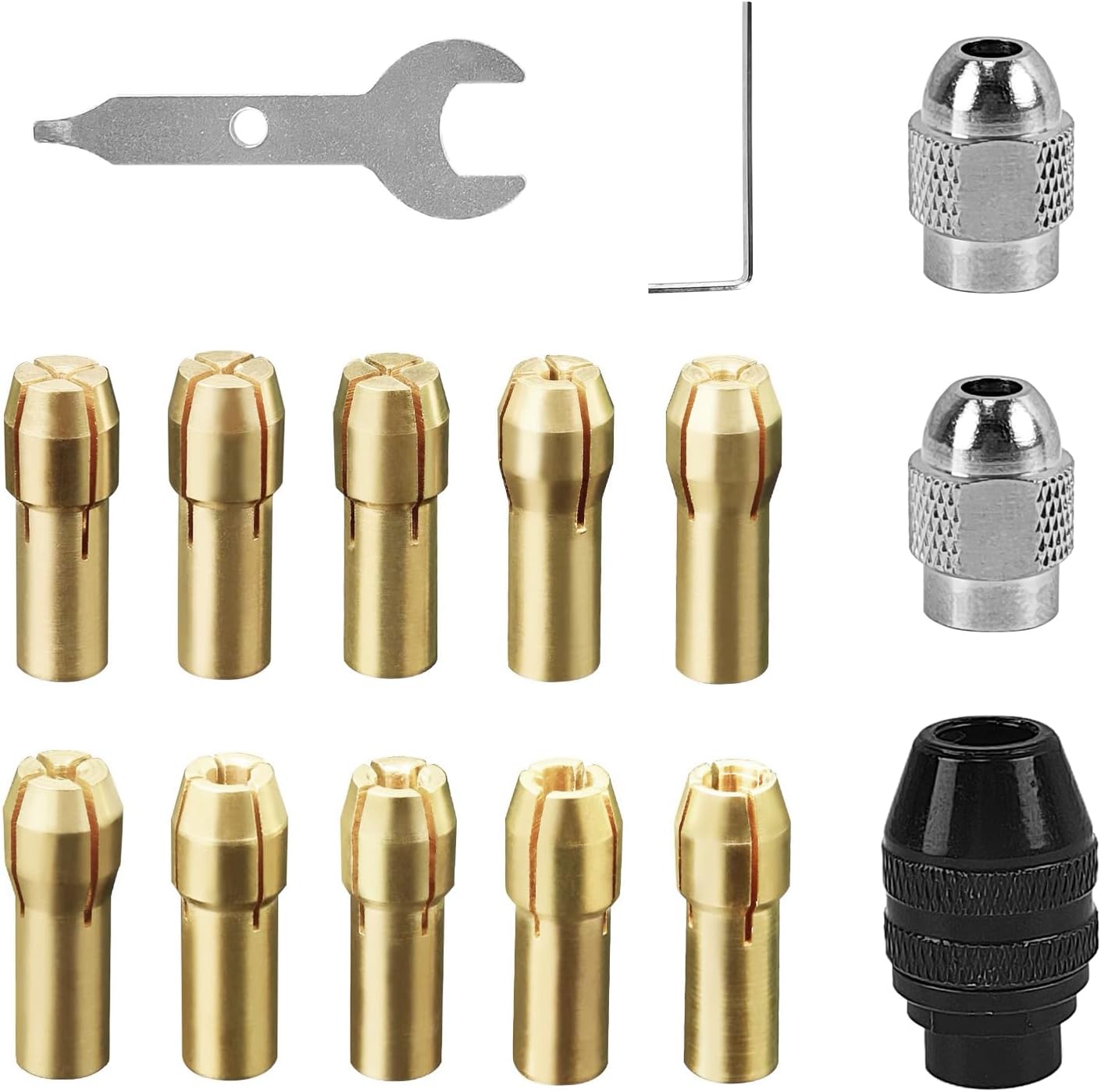 15-częściowy zestaw uchwytów wiertarskich, akcesoria z czystej miedzi, zakres mocowania 0,5 mm–2,3 mm, uchwyt wiertarski do akcesoriów, bit (miedziany